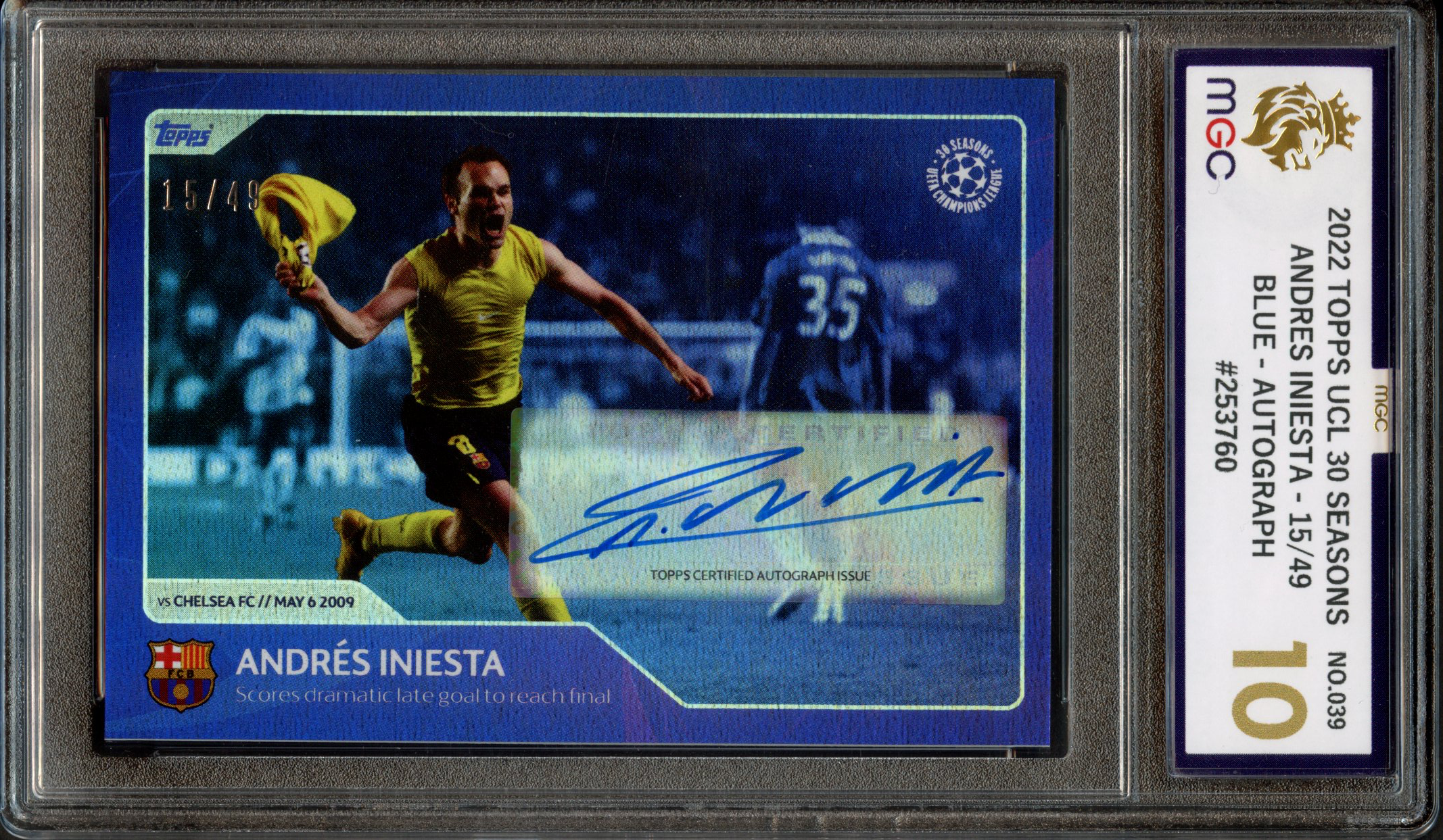 MGC 10 2022 Topps UCL 30 Seasons Andres Iniesta 15/49 Blue Autograph
