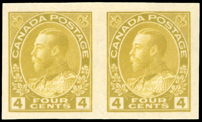 Canada SG 249 1922-31 4c olive-yellow imperforate pair