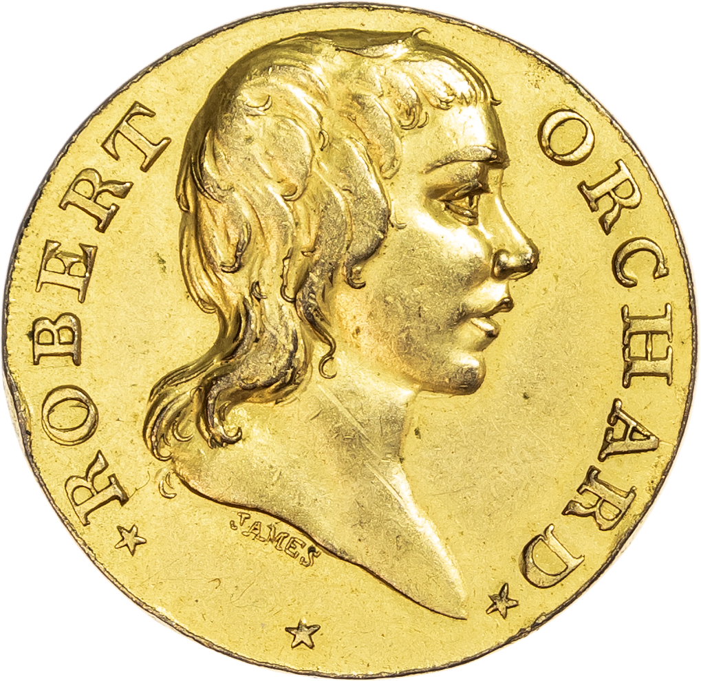 London - Soho, Robert Orchard gilt uniface obverse trial Halfpenny, 1795