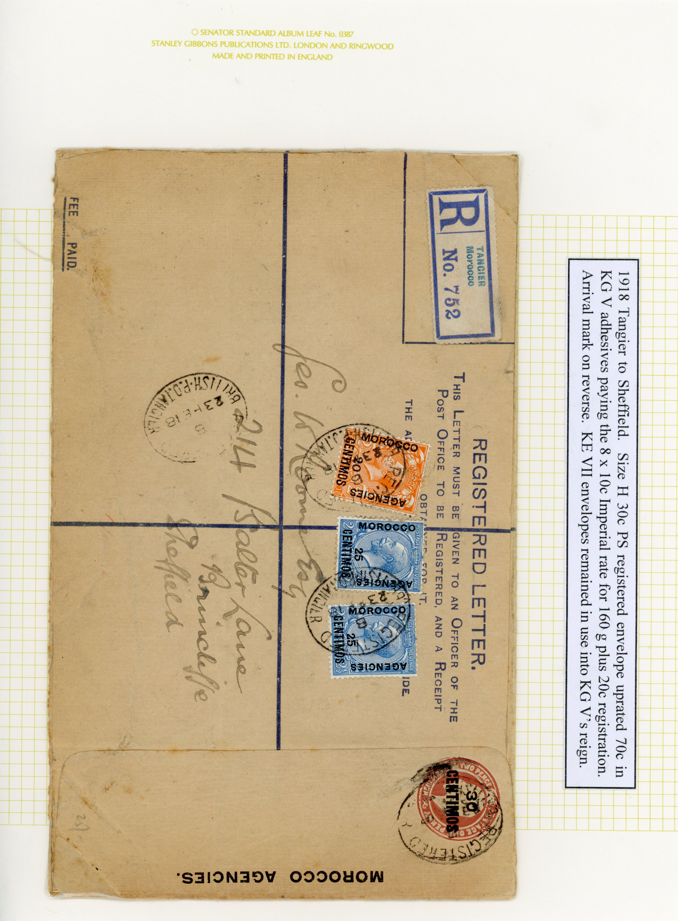 Morocco Agencies 1918 registered envelope from Tangier