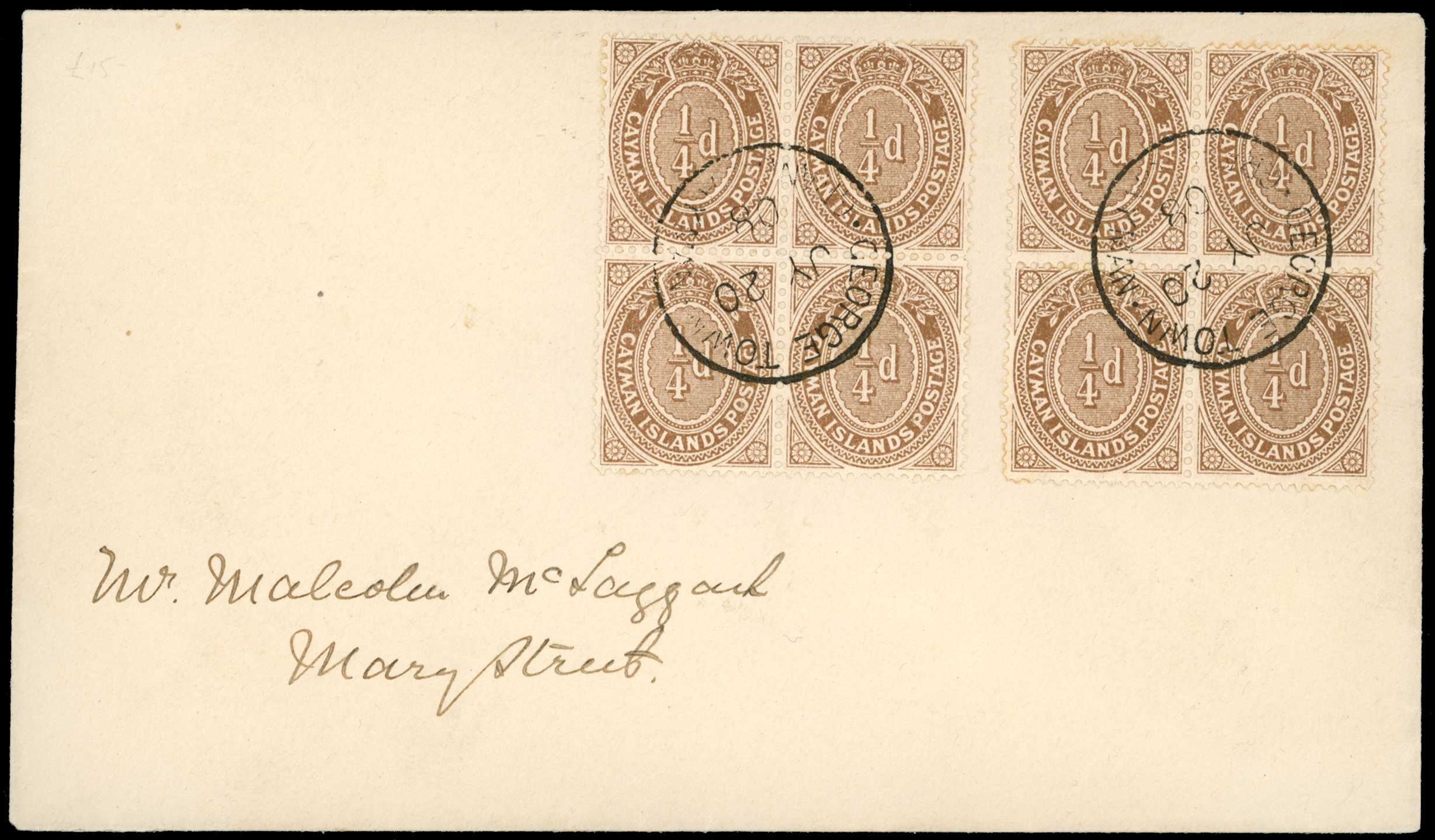 1908, 1910, pair of covers with blocks of four...