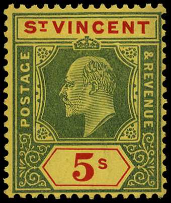 1904-11 5/- green and red on yellow...