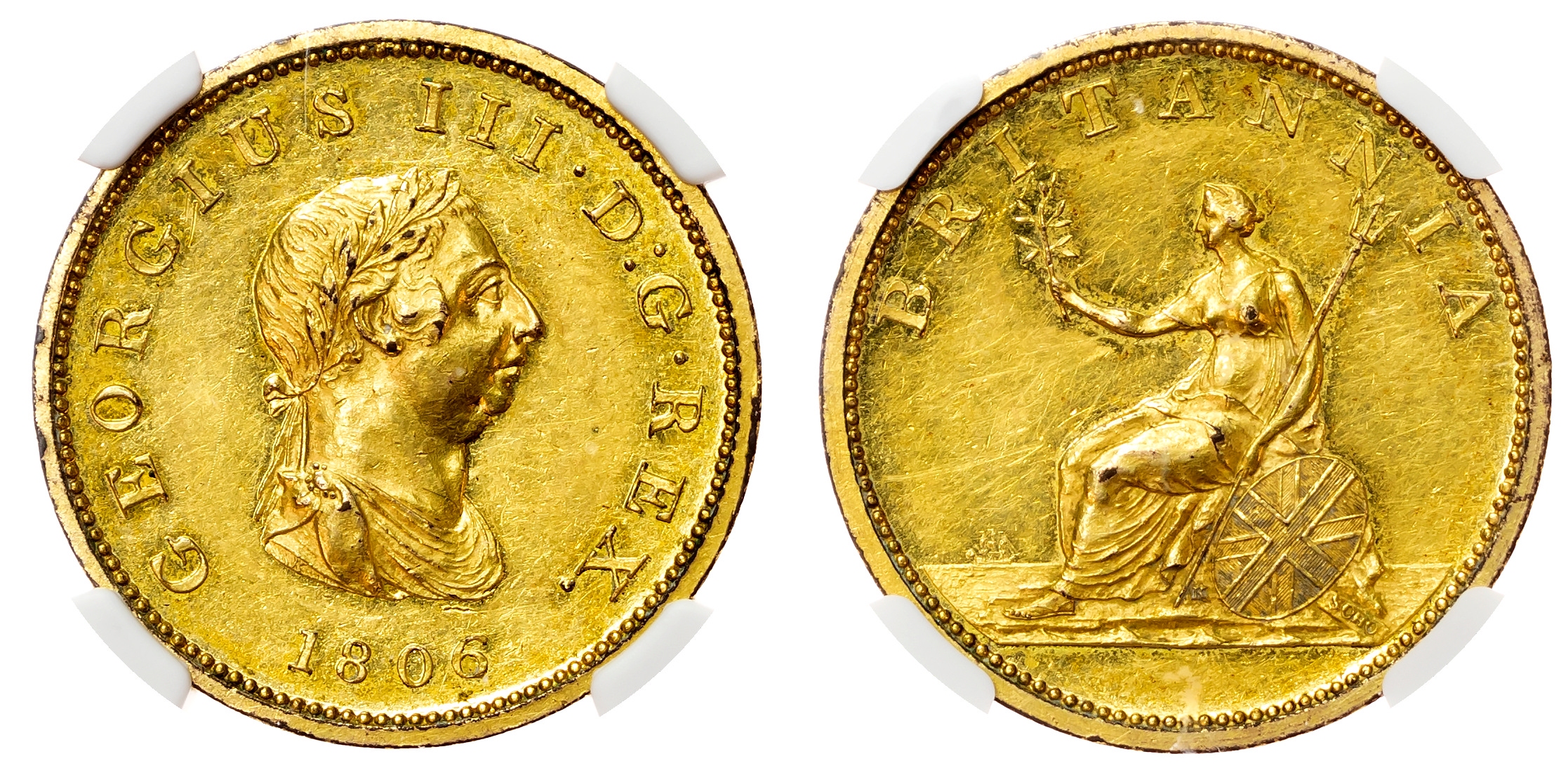 George III (1760-1820) Proof Halfpenny, 1806, struck in gilt-copper, late Soho.