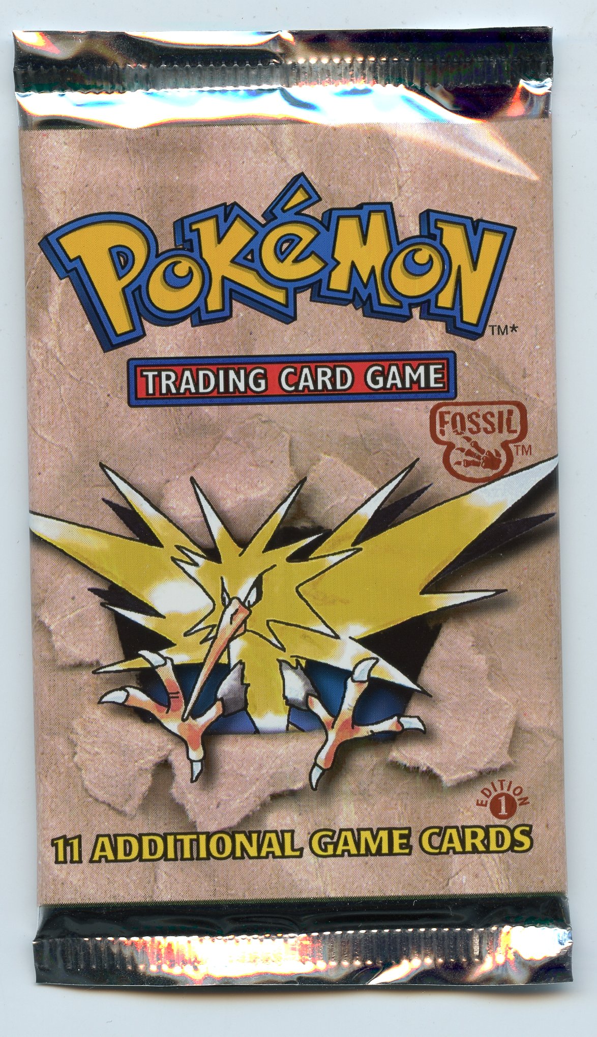 Fossil 1st Edition Sealed Booster Pack - Zapdos Artwork