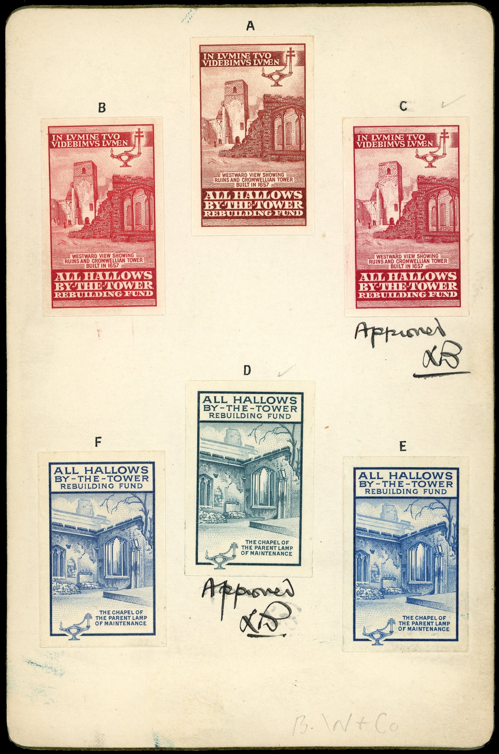 GB 1943 Cinderella - 1943 All Hallows By-The-Tower Rebuilding Fund die proofs