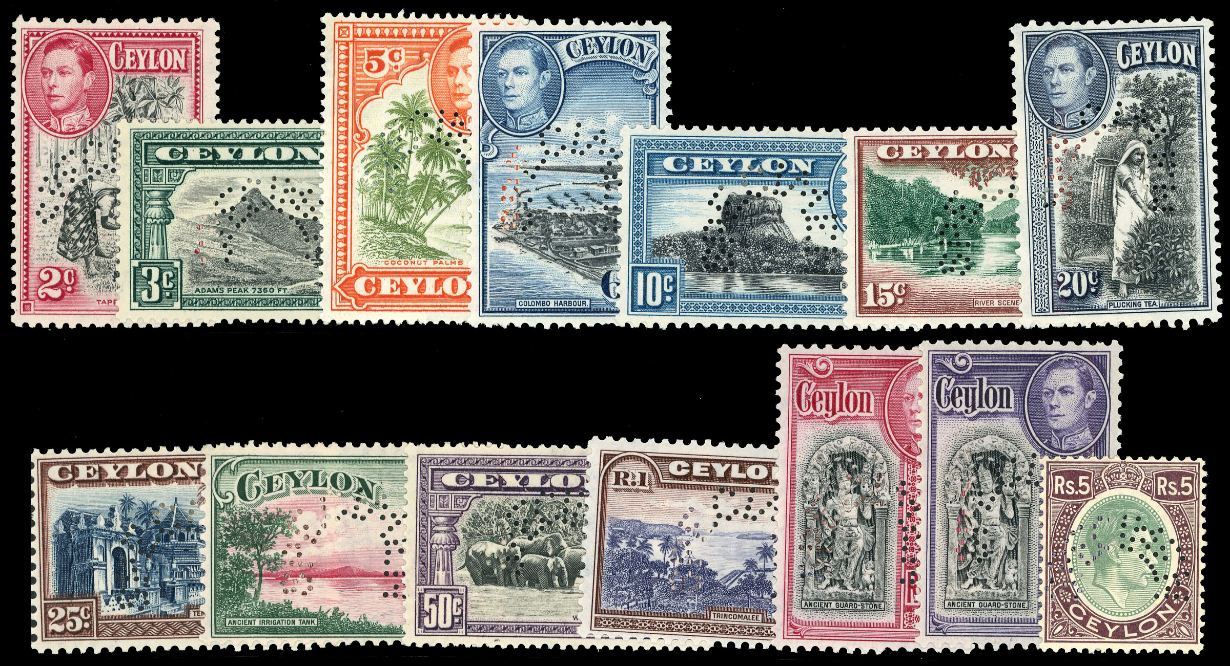 Ceylon SG 386-397s perf 'SPECIMEN' set lpog