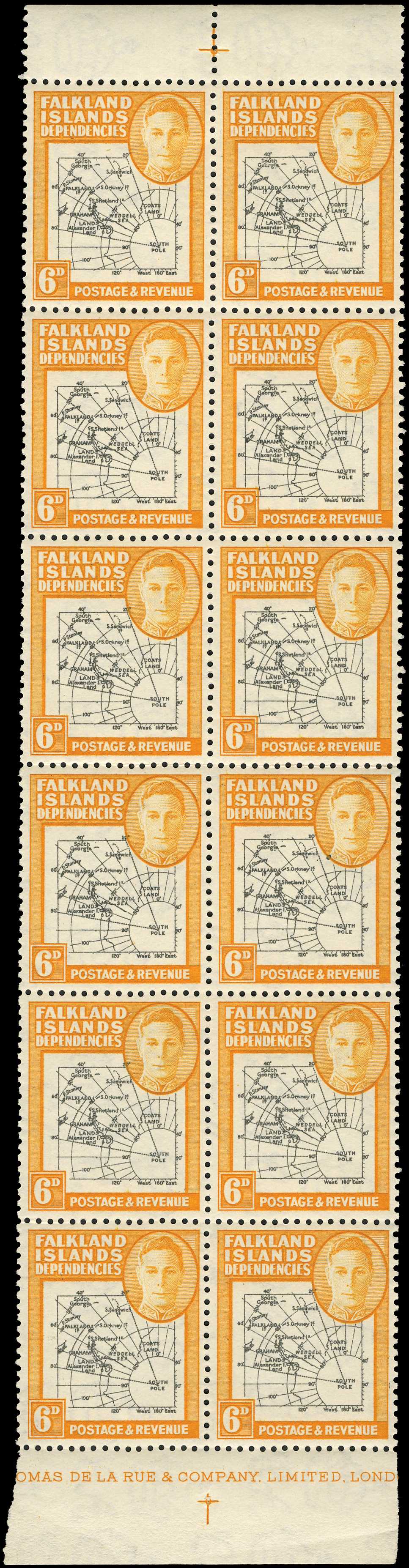 1946 Thick Map 6d block of twelve (Columns 5-6...