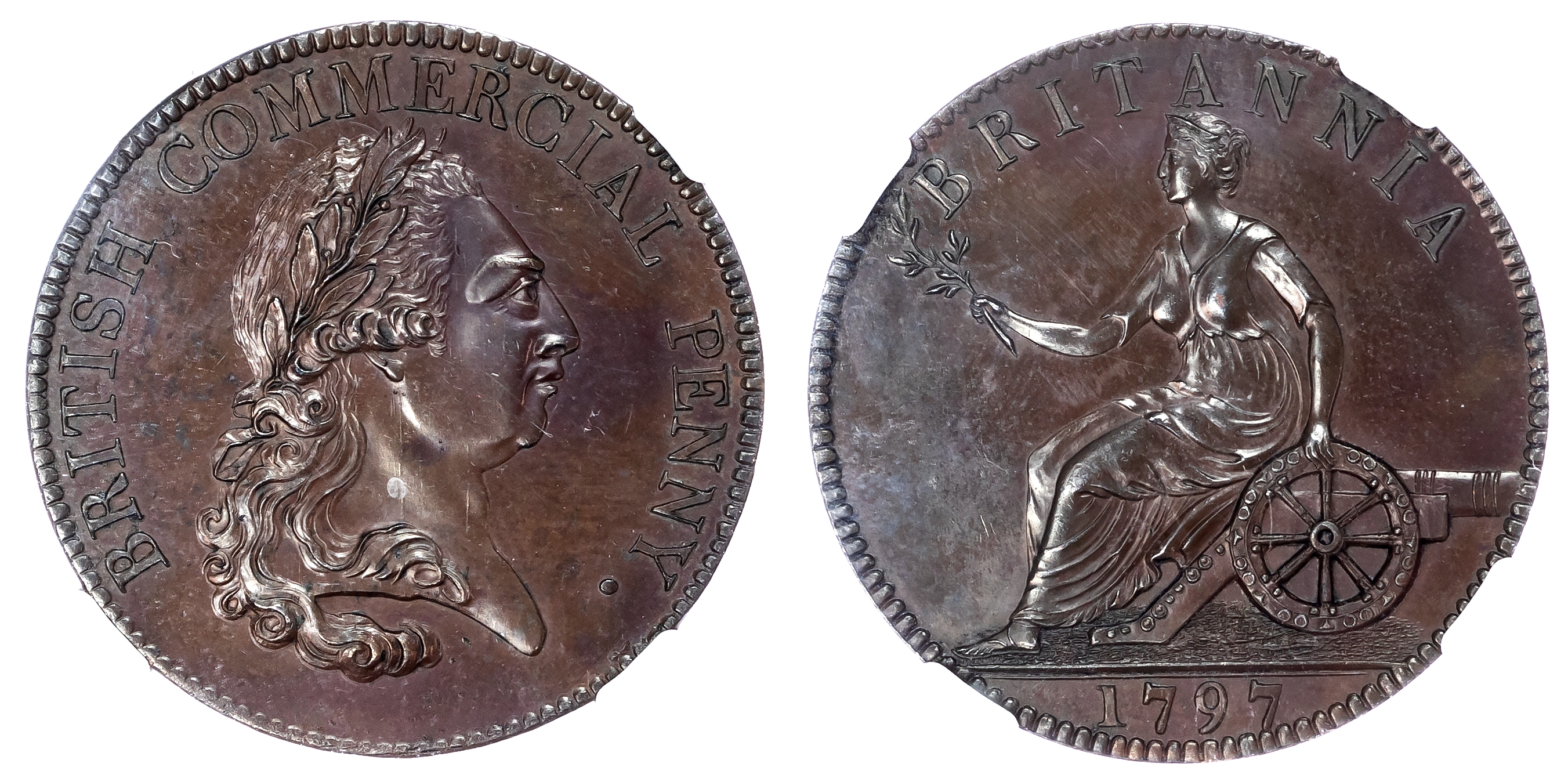 George III (1760-1820), Pre-1816 issues, Pattern British Commercial Penny, 1797. NGC MS62 BN