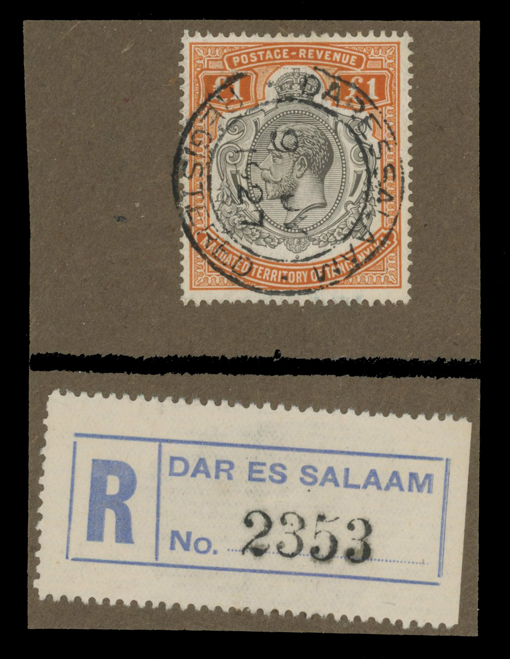 Tanganyika SG 107 1927 £1 used on piece