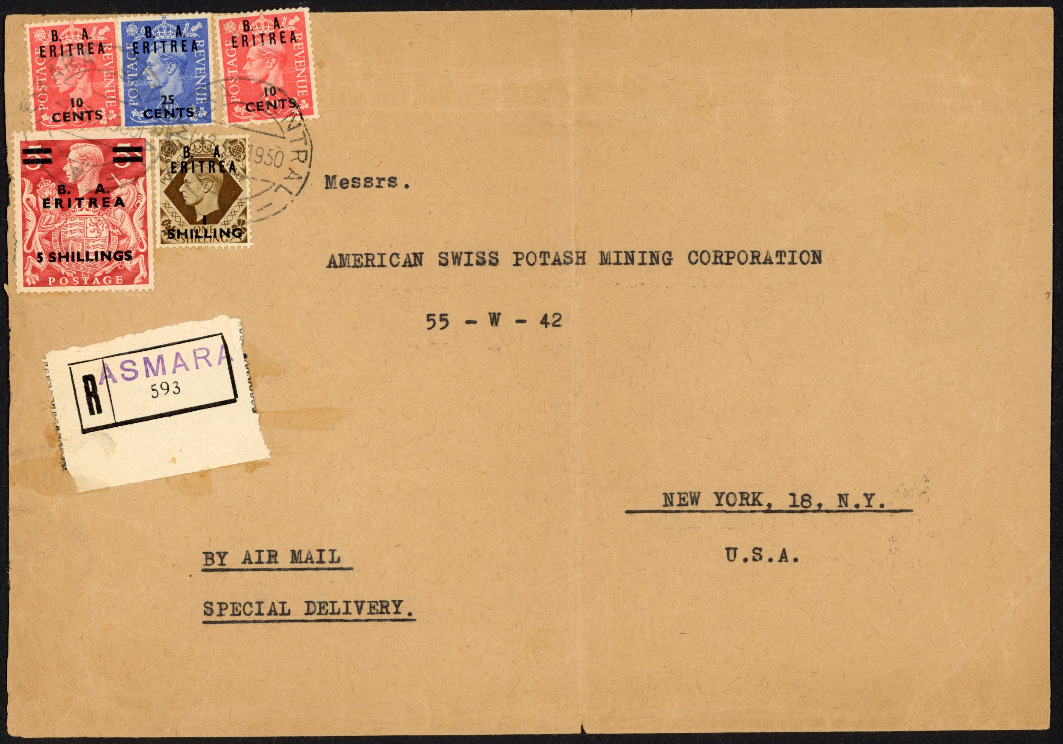 BOIC Eritrea commercial cover to USA