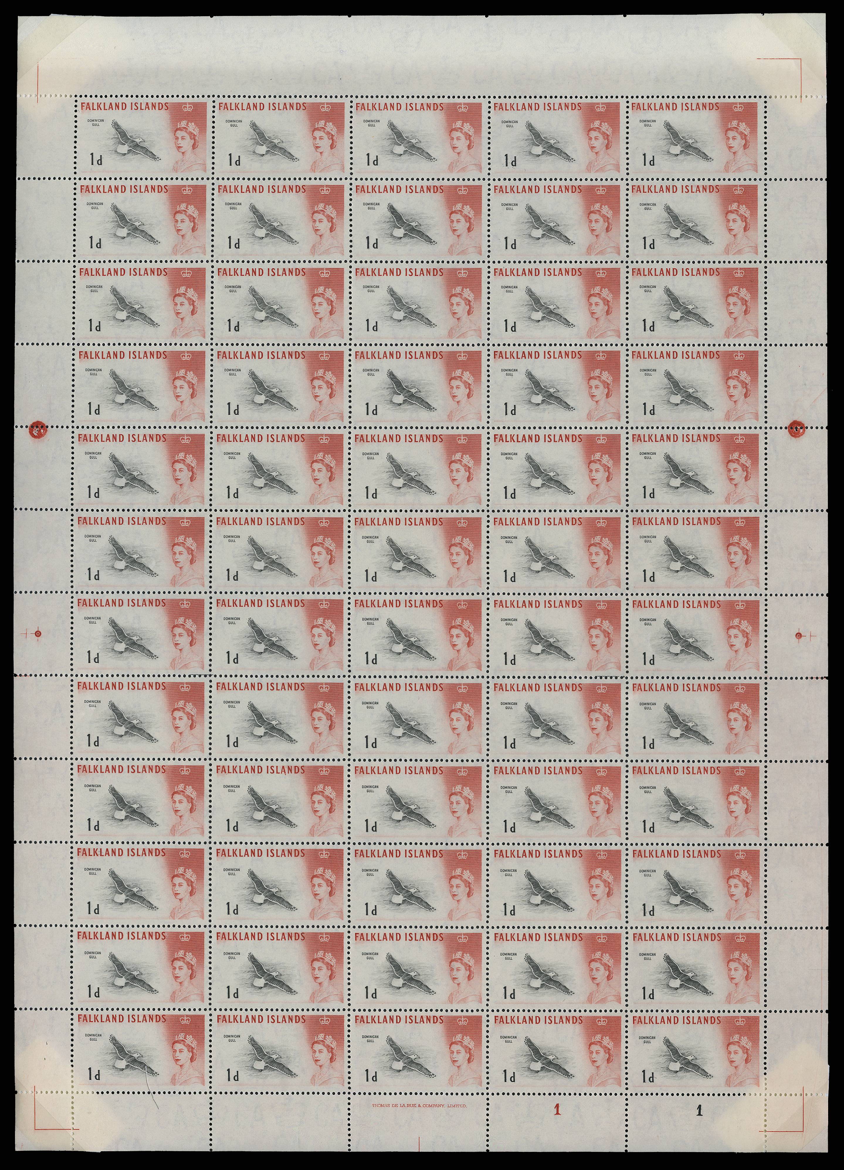 FALKLAND ISLANDS SG 194a 1960-66 1d DLR COMPLETE SHEET