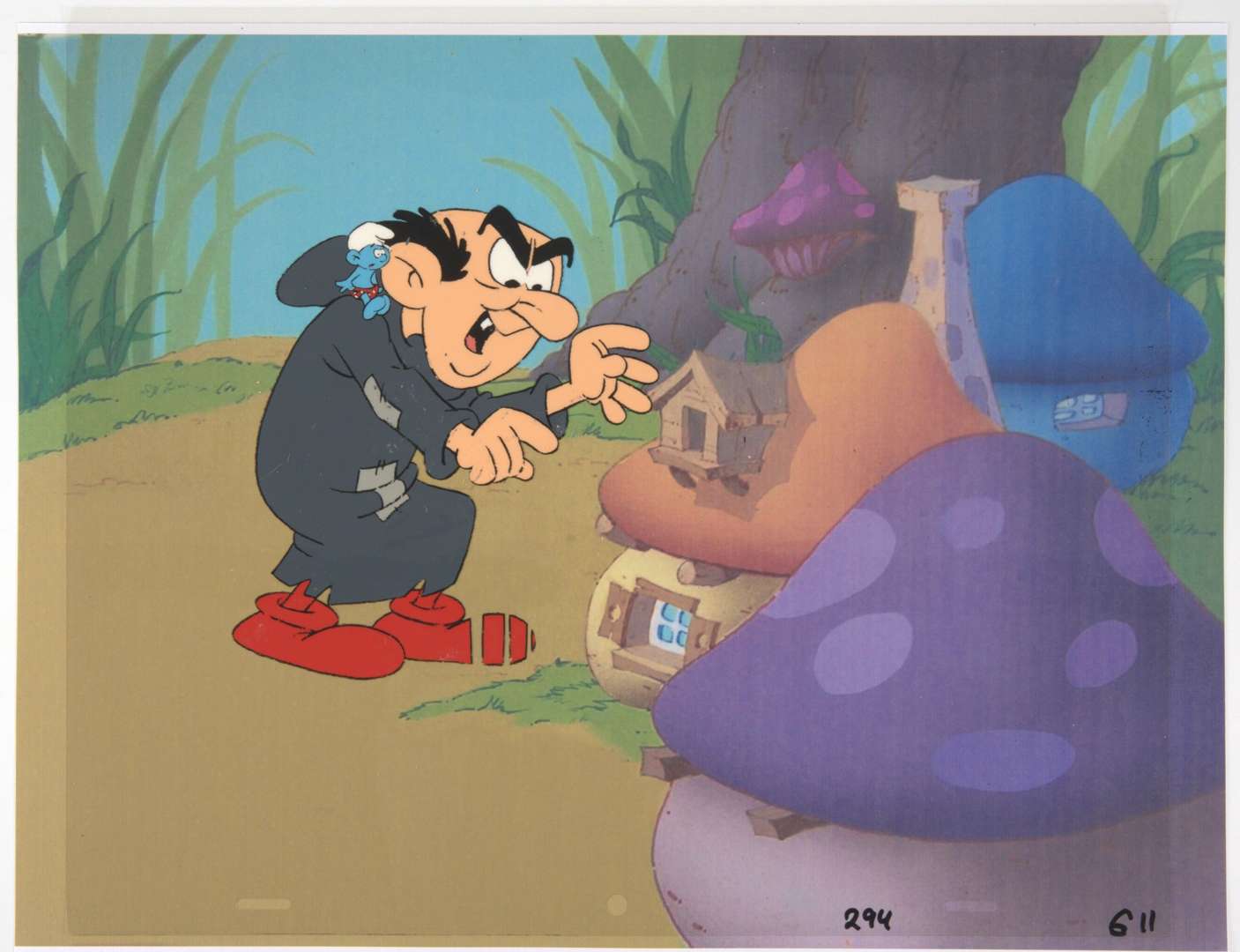 The Smurfs Original Baby Smurf And Gargamel Production Cel (Hanna Barbera, 1981-1989) Total 2