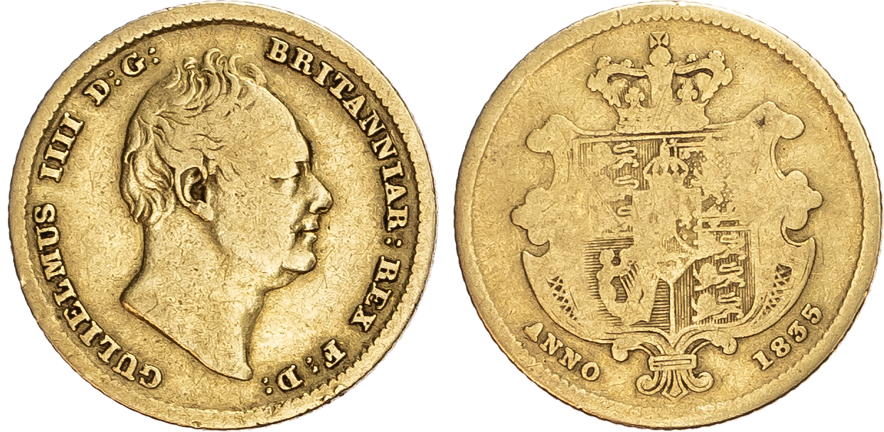 William IV (1830-1837), Half Sovereign, 1835, large size flan. 