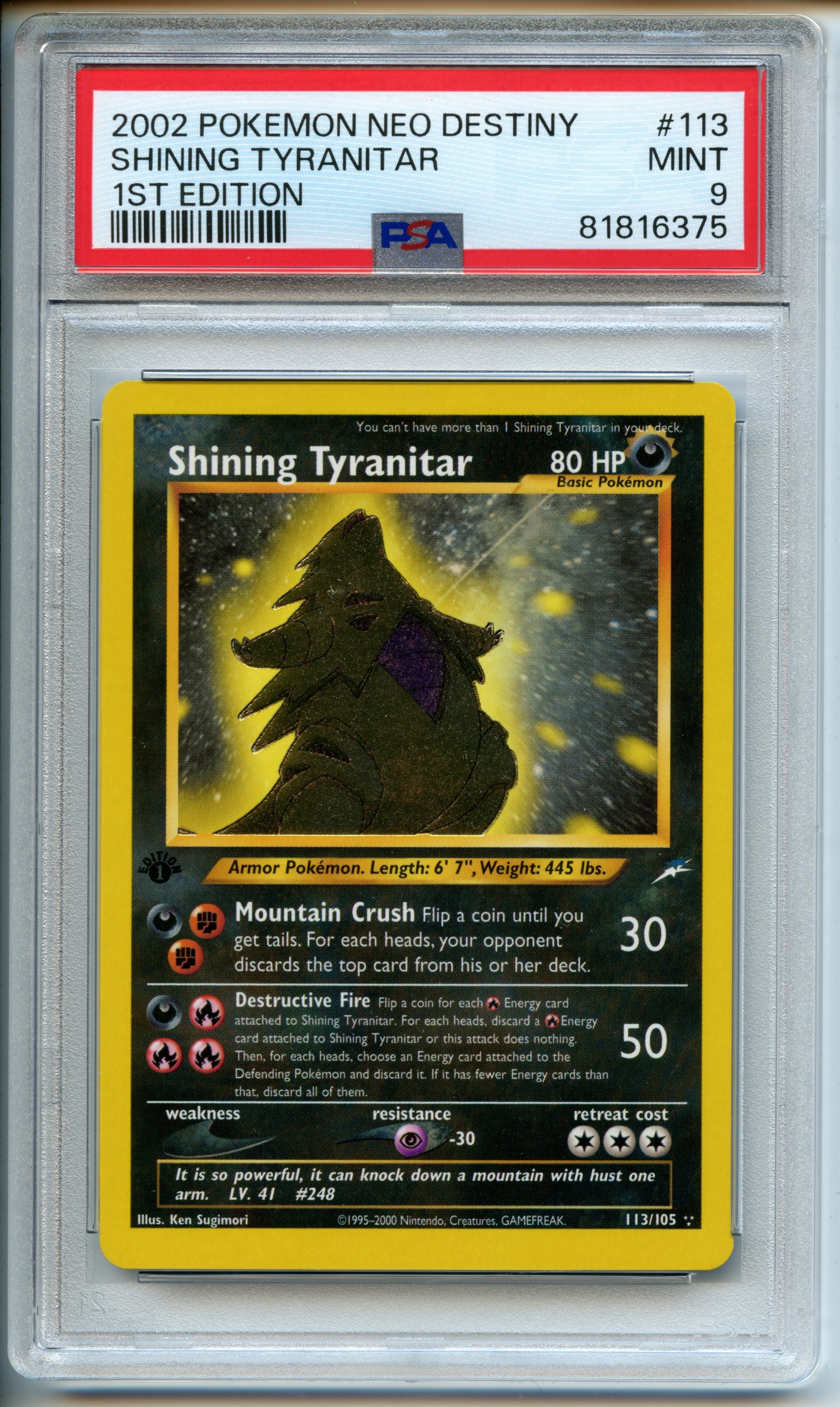 Pokémon TCG - Shining Tyranitar - 1st Edition - PSA 9