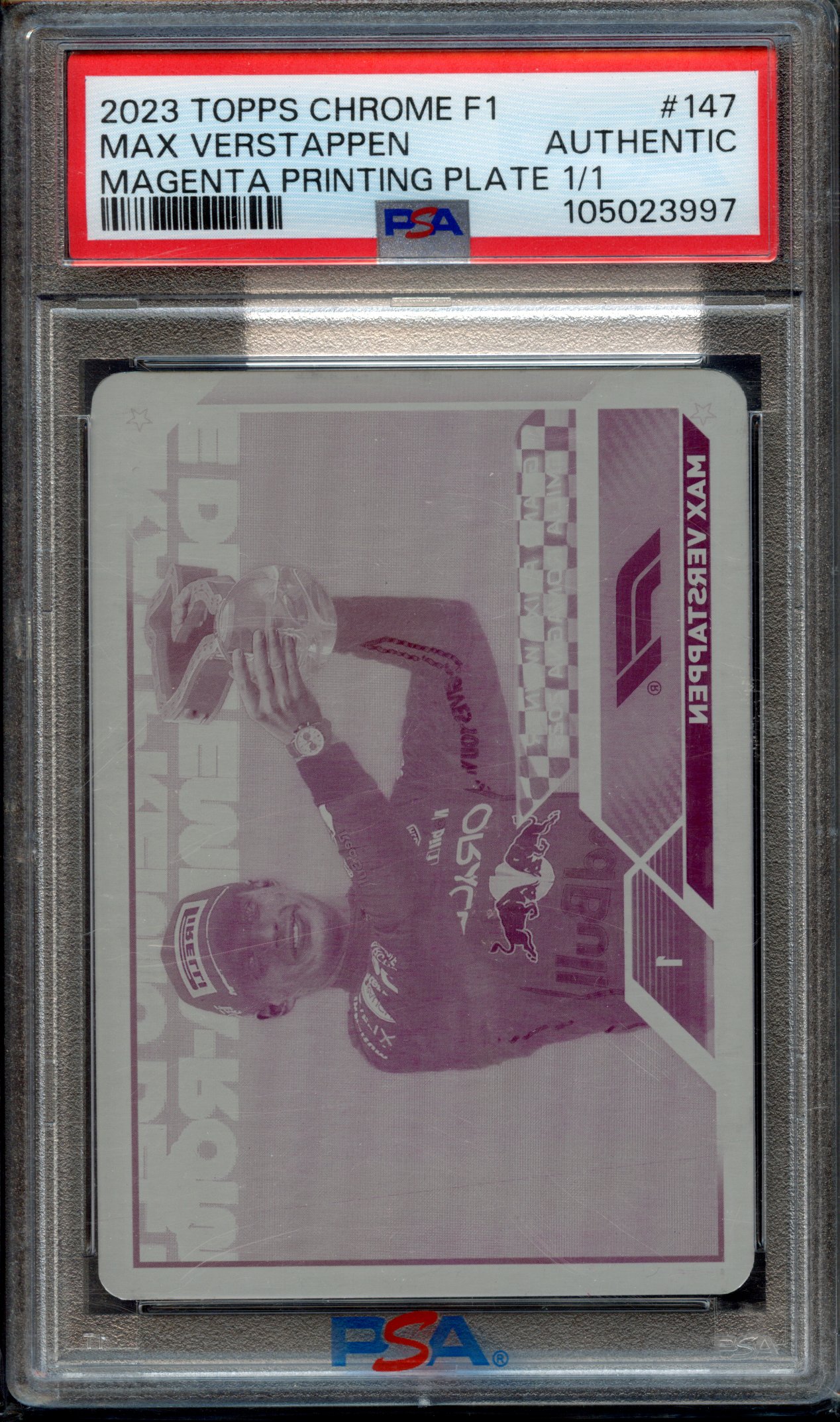 <p>2023 Topps Chrome F1 Max Verstappen Magenta Printing Plate 1/1 #147</p>
