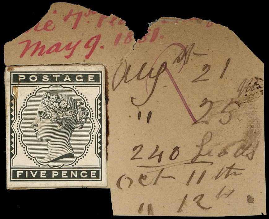 1881 5d Indigo. Very fine striking book piece printed in black on white glazed card, mounted on piece of original page, …