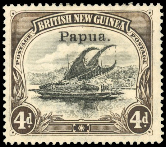 Papua SG 42a 1907 4d watermark vertical deformed 'd' mint
