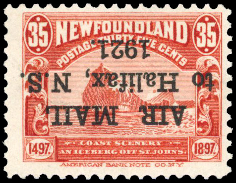 Newfoundland 1921 Air 35c 2¾mm space overprint inverted