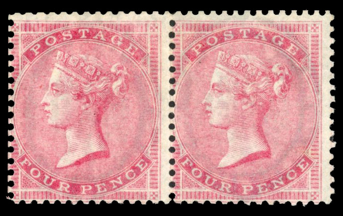 GB 1855-57 4d rose, Wmk large garter, horizontal pair, mint, SG 66a