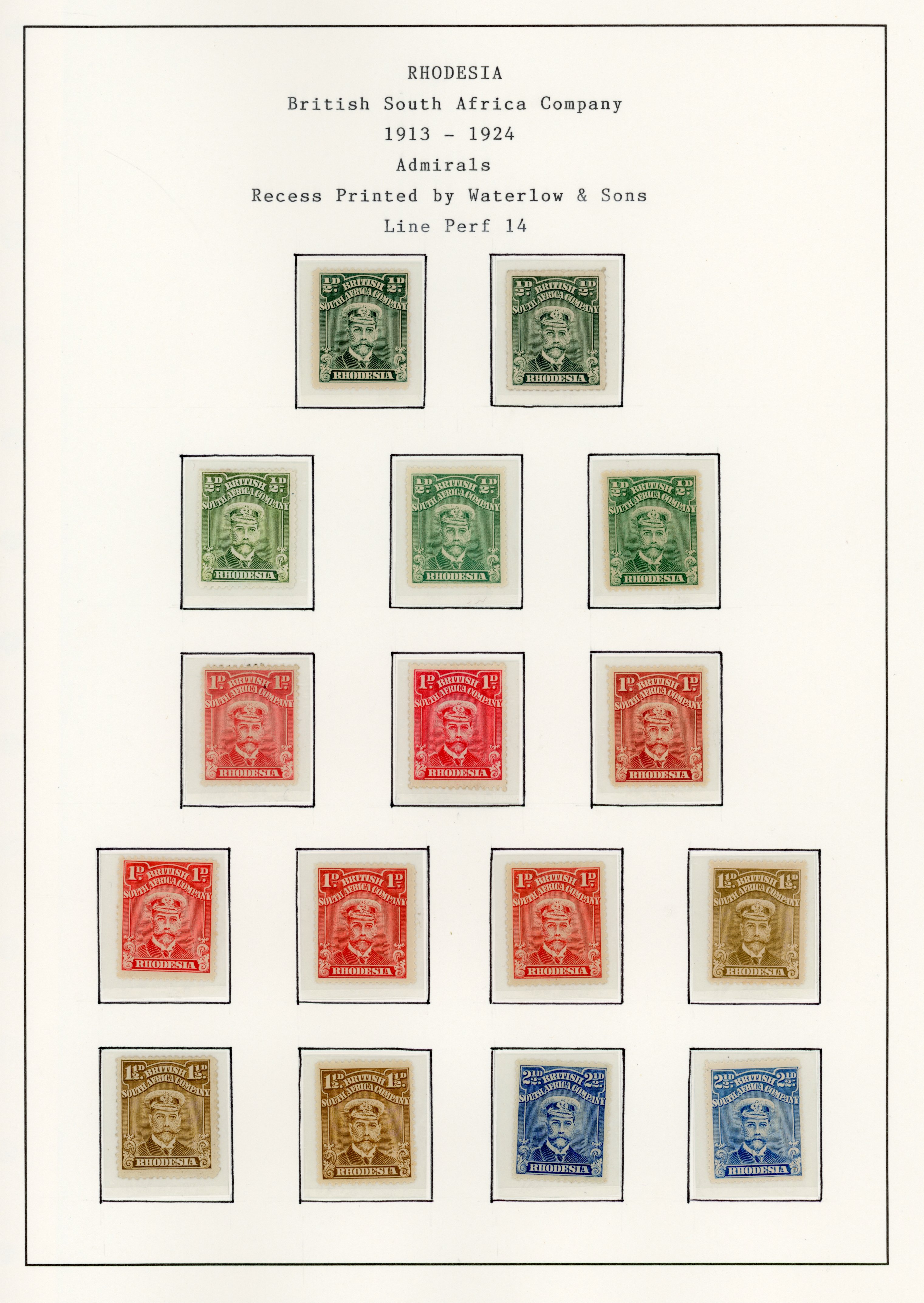 Rhodesia 1913-24 Admiral low values collection mint