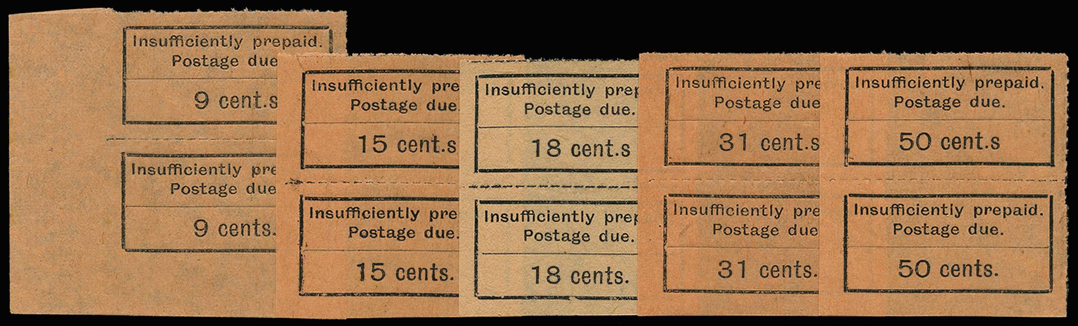 ZANZIBAR SG D5/a/15/a 1926-30 9c to 50c vert prs x5 "cent.s"