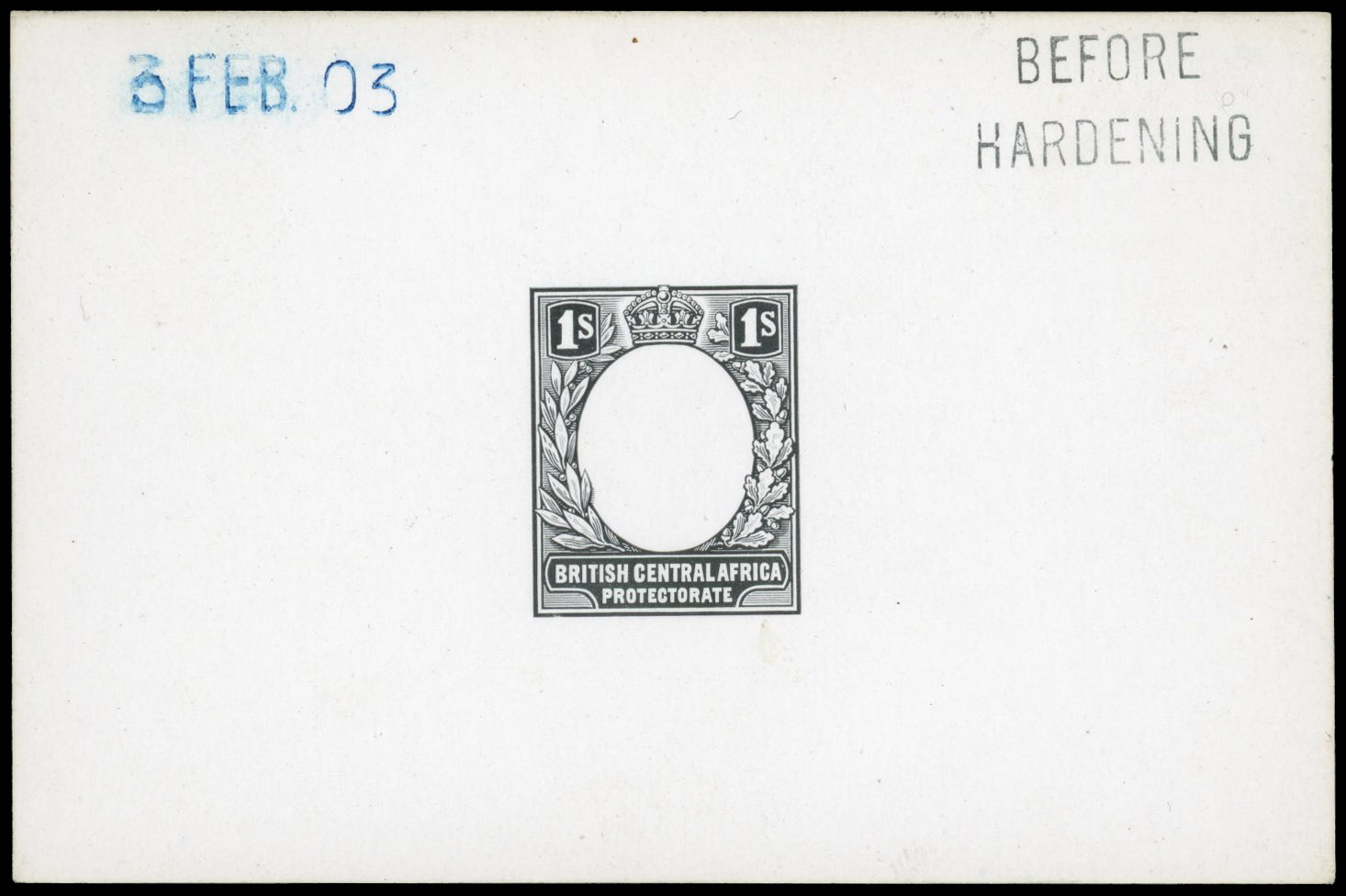 Nyasaland SG 62b 1903 1/- Die Proof of frame