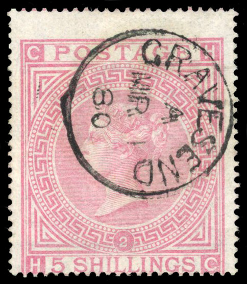 GB 1867-83 5s pale rose, plate 2 (HC) used