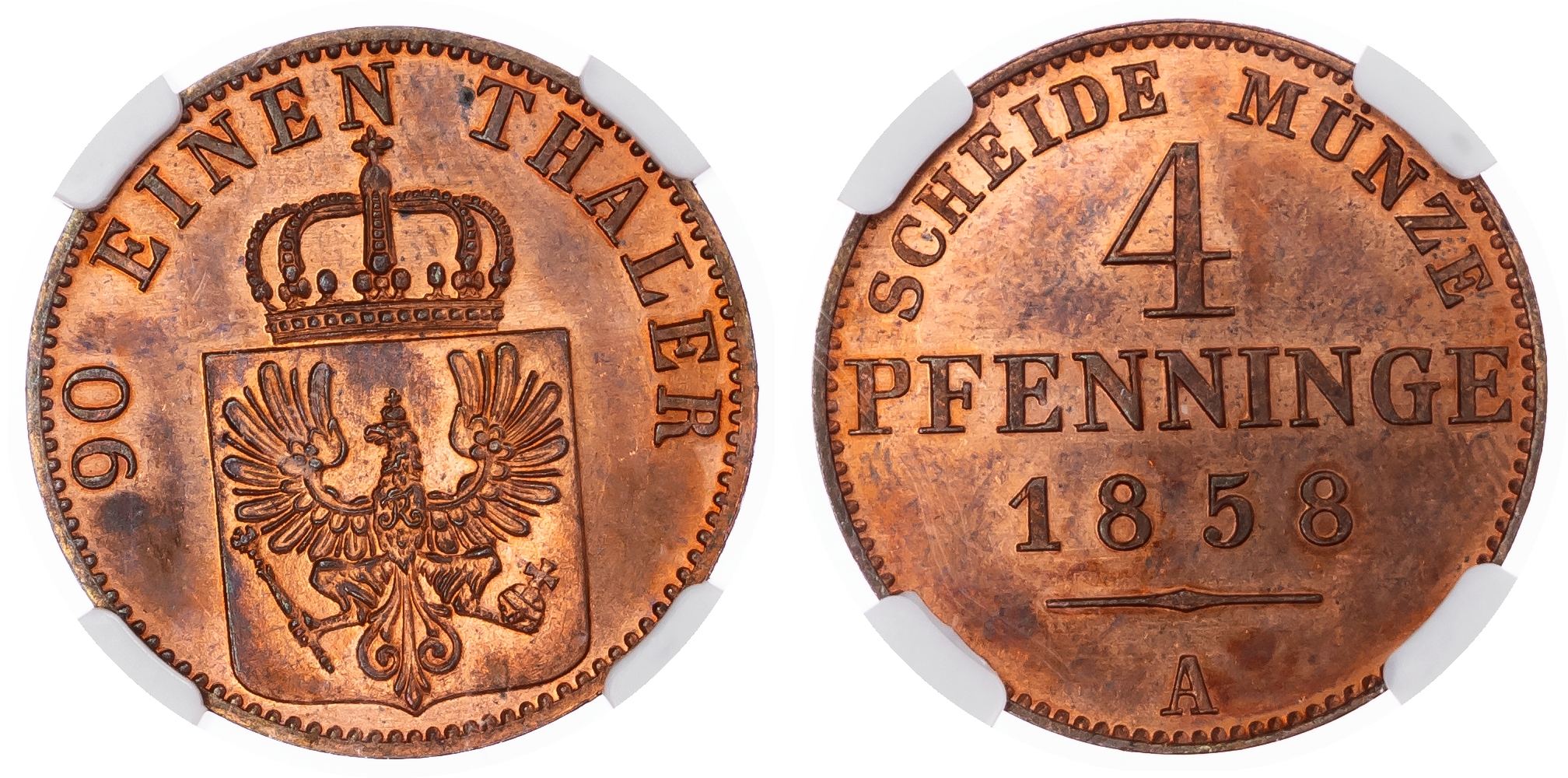 German States, Prussia (Kingdom). Friederich Wilhelm IV CU 4 Pfenninge. 1858 A. 