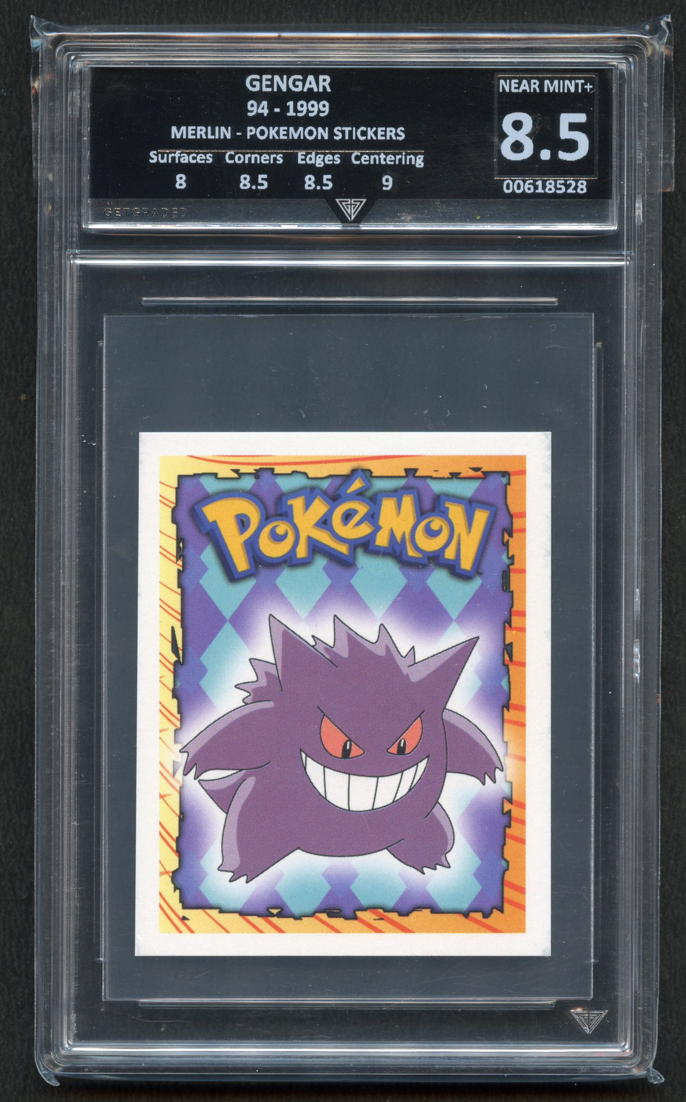 Get Graded 8.5 Gengar 94 Merlin Pokémon Stickers 1999. 
