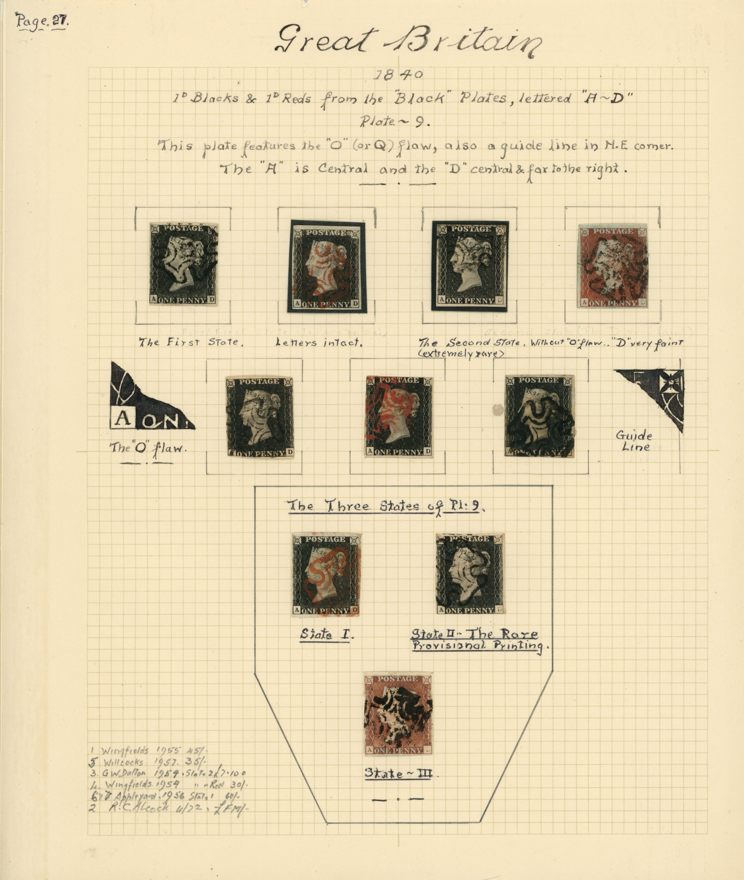 1840 1d black, Plate 9, (8) and 1d red-brown...