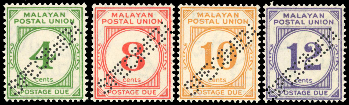 Malaya Postal Union SG D2s-D5s Specimens