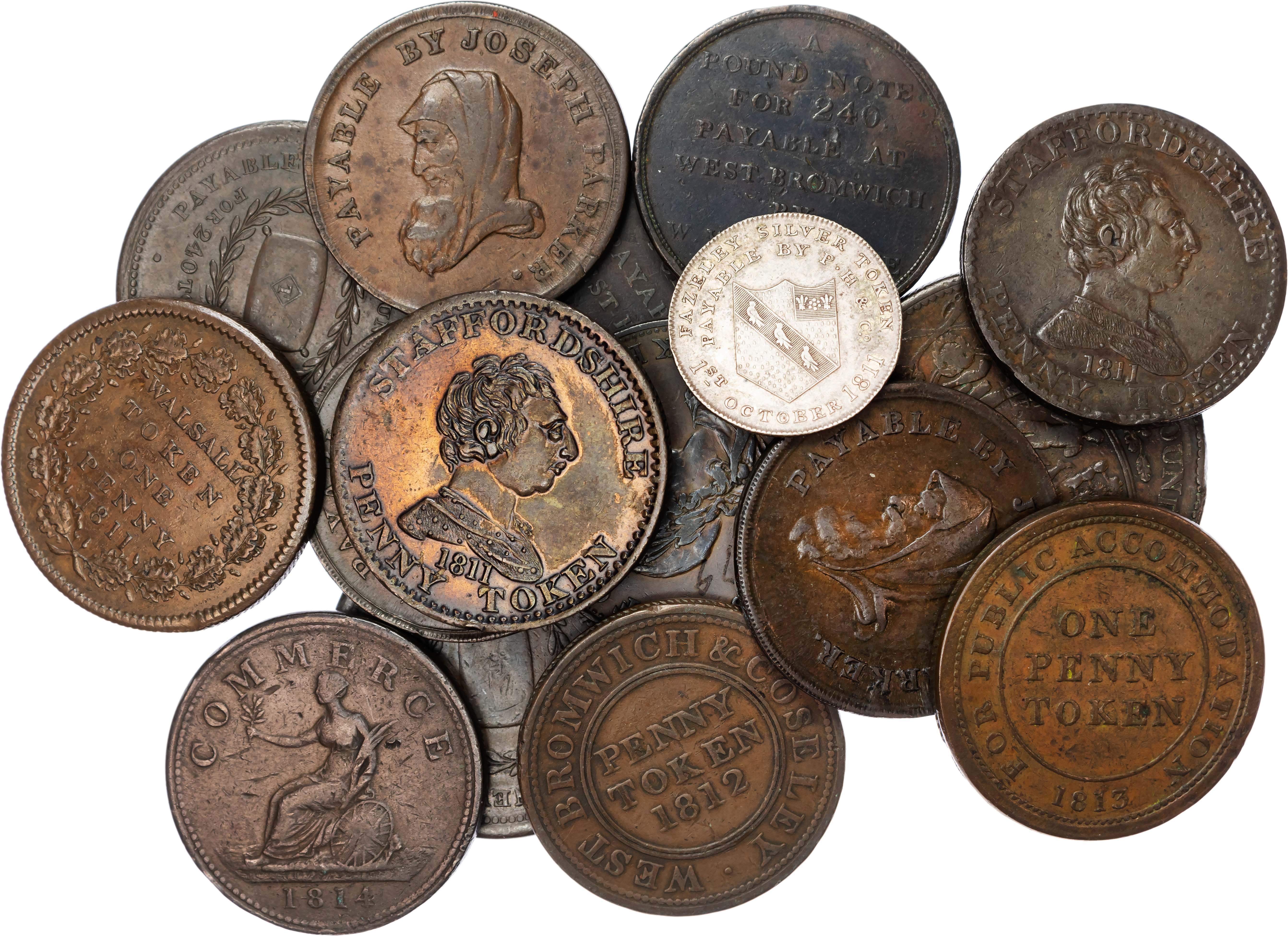 Staffs., Fazeley , Sir Robert Peel, Charles Harding & Co, Shilling, 1811, 3.67gm (D 8); Lichfield, …