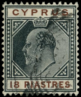 1904 18pi black and brown showing broken top...