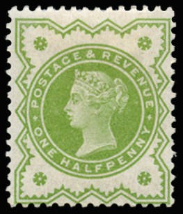 Great Britain 1900 ½d "Jubilee" Colour trial (Perf 14). Very fine and fresh unused o.g. example printed in lime gr…