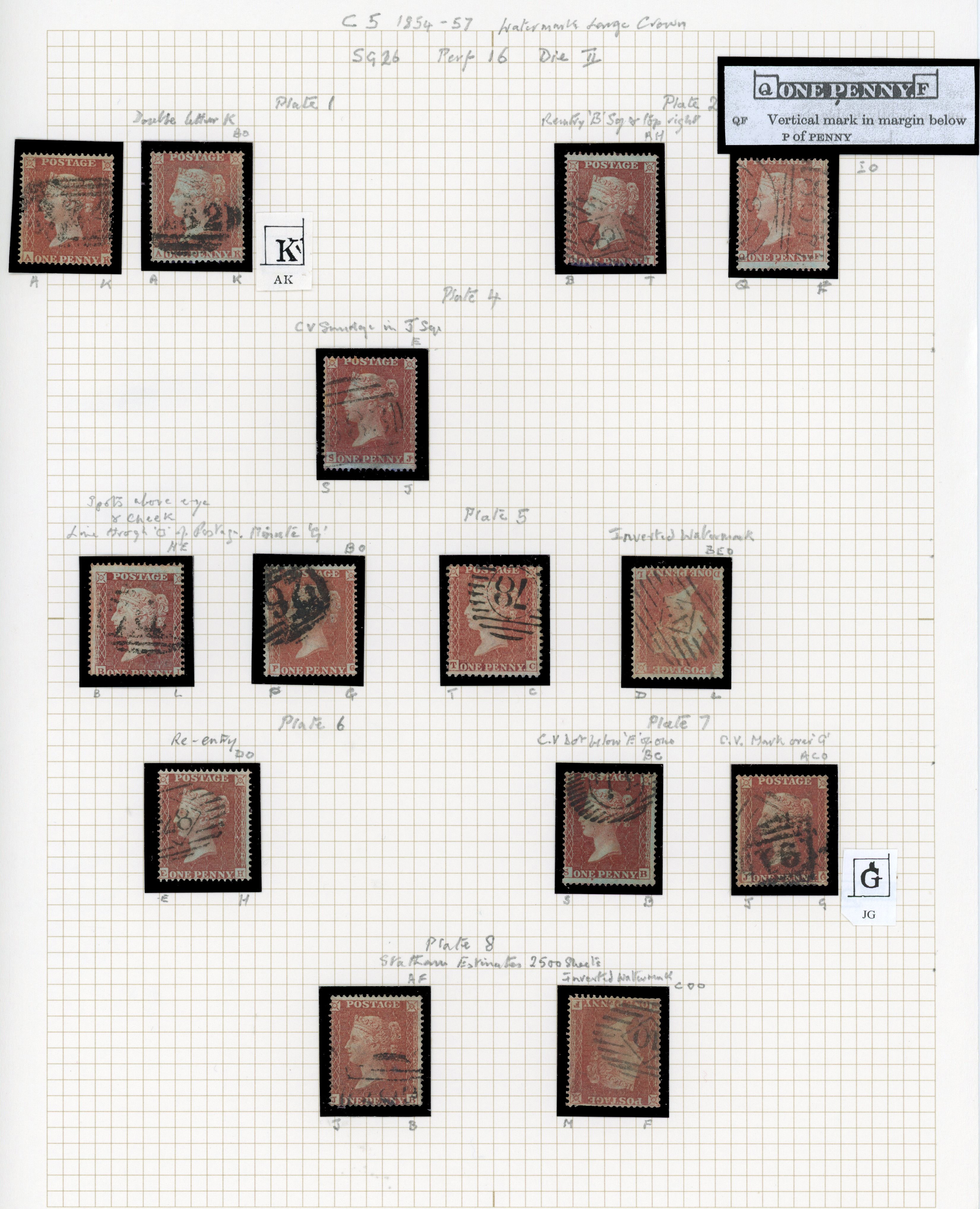 1855 1d Red-brown Pl.1-15 (SG26, Die II, Alphabet II, Wmk, Large Crown, Perf 16).