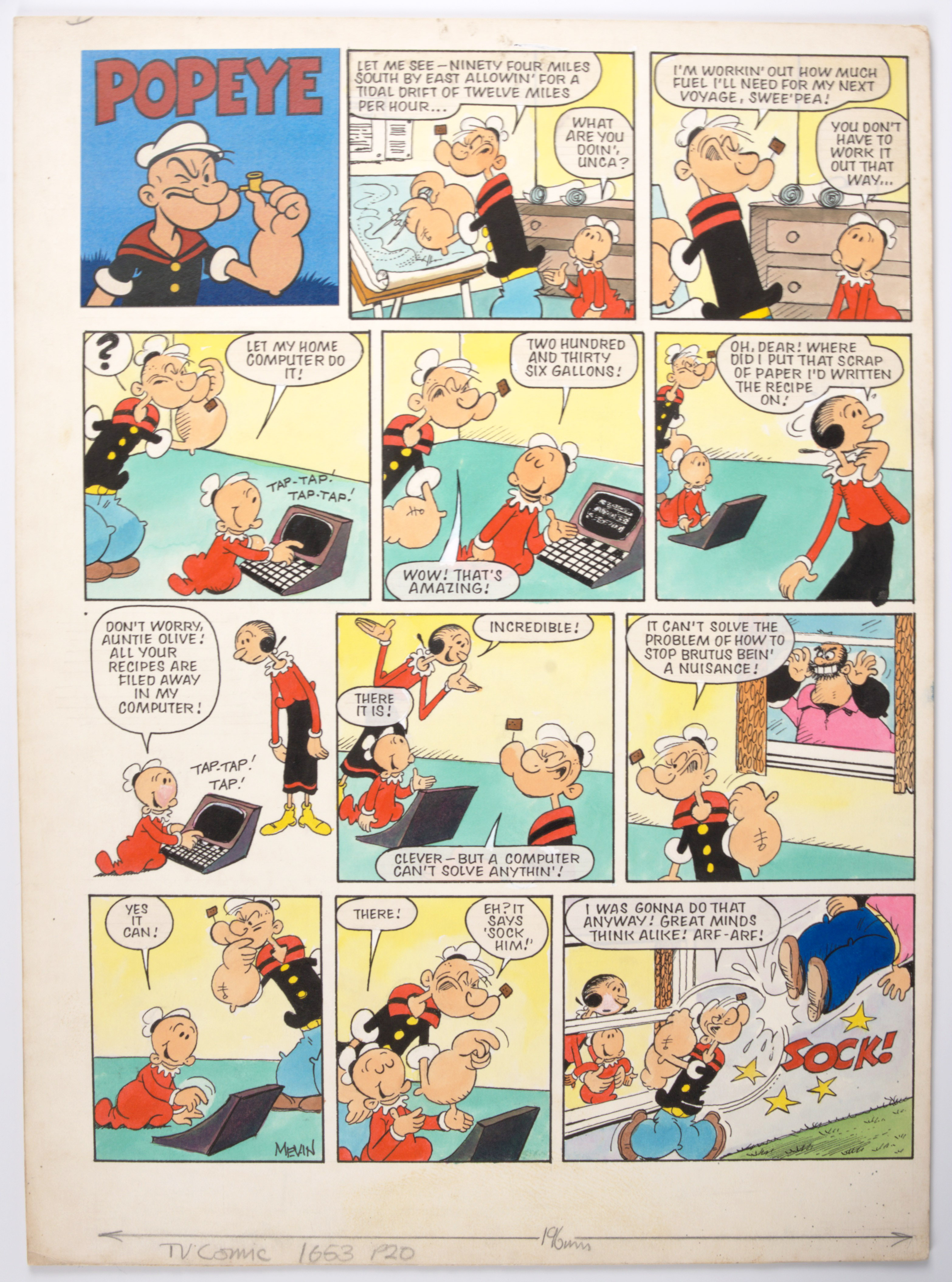 Bill Mevin TV Comic #1653 Popeye Comic Strip Original Art (Polystyle Publications, 1983)