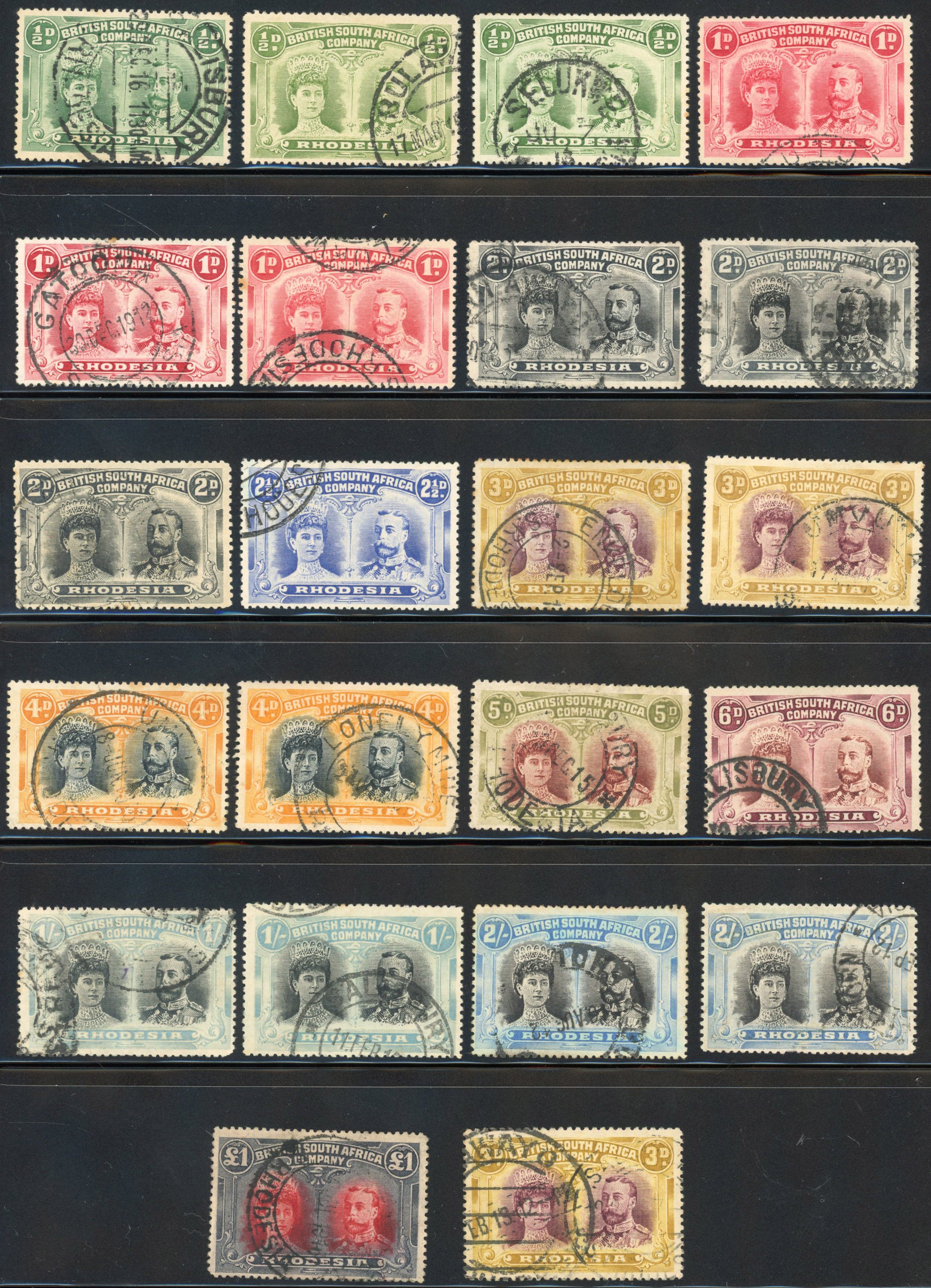 Rhodesia Double Heads perf 15, 14 x 15, 13½ used