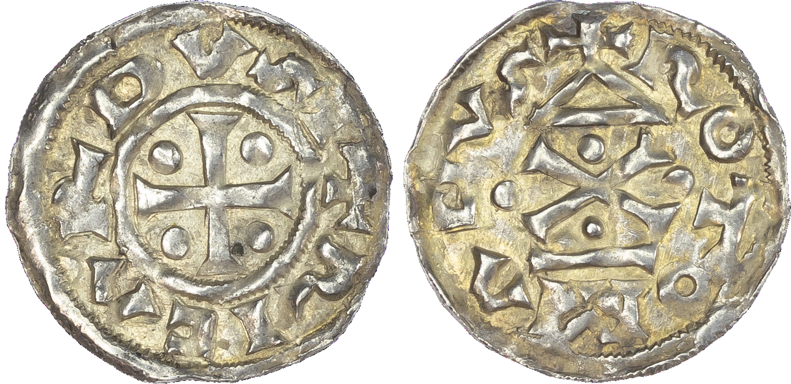 France, Normandy, Richard I (943-996), silver Denier, Rouen, short cross pattée with pellets in angles. Rev. Stylised