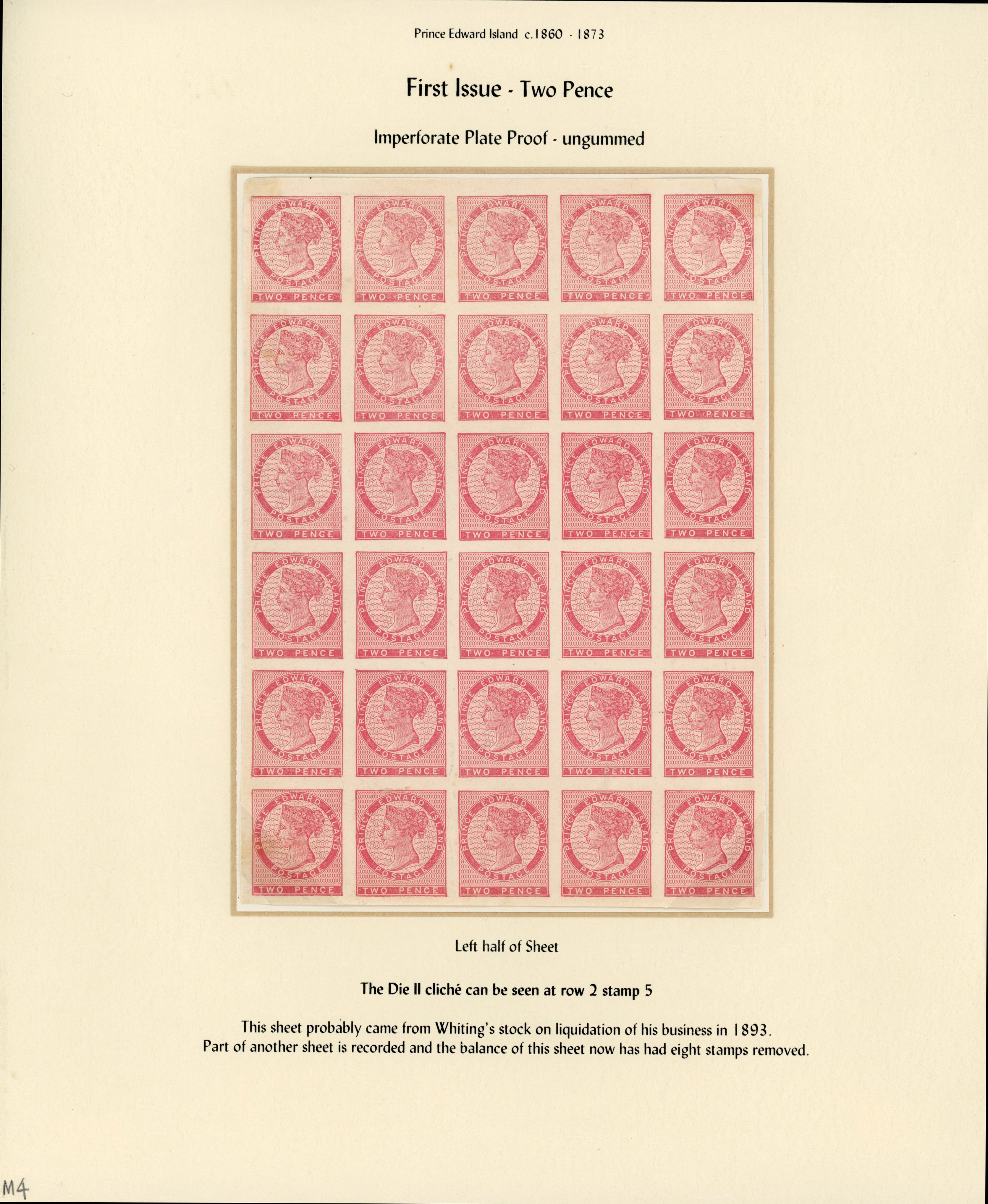 Prince Edward Island SG 12, c imperforate Plate Proof block