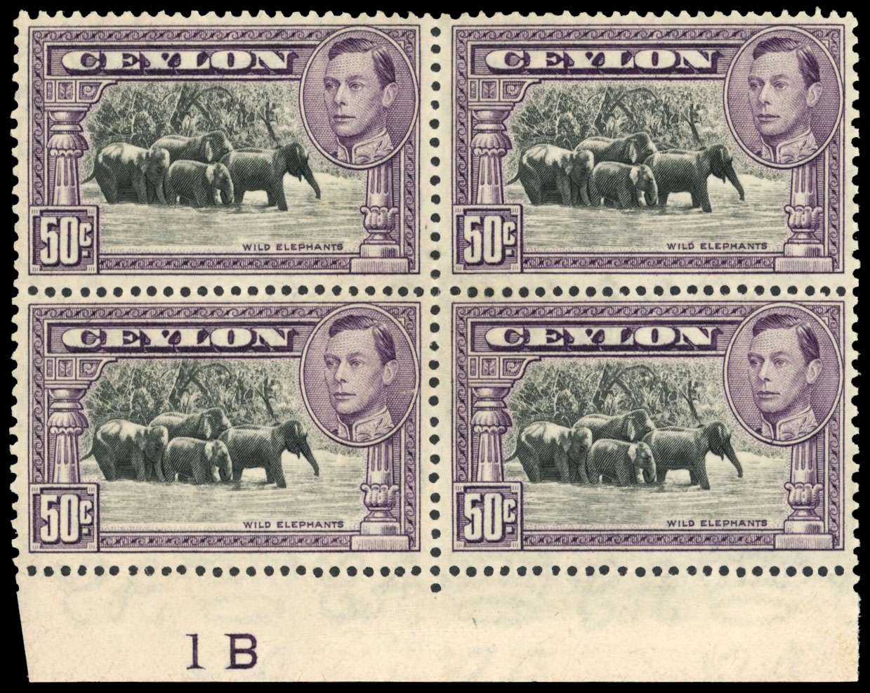 Ceylon SG 394 Plate block mint