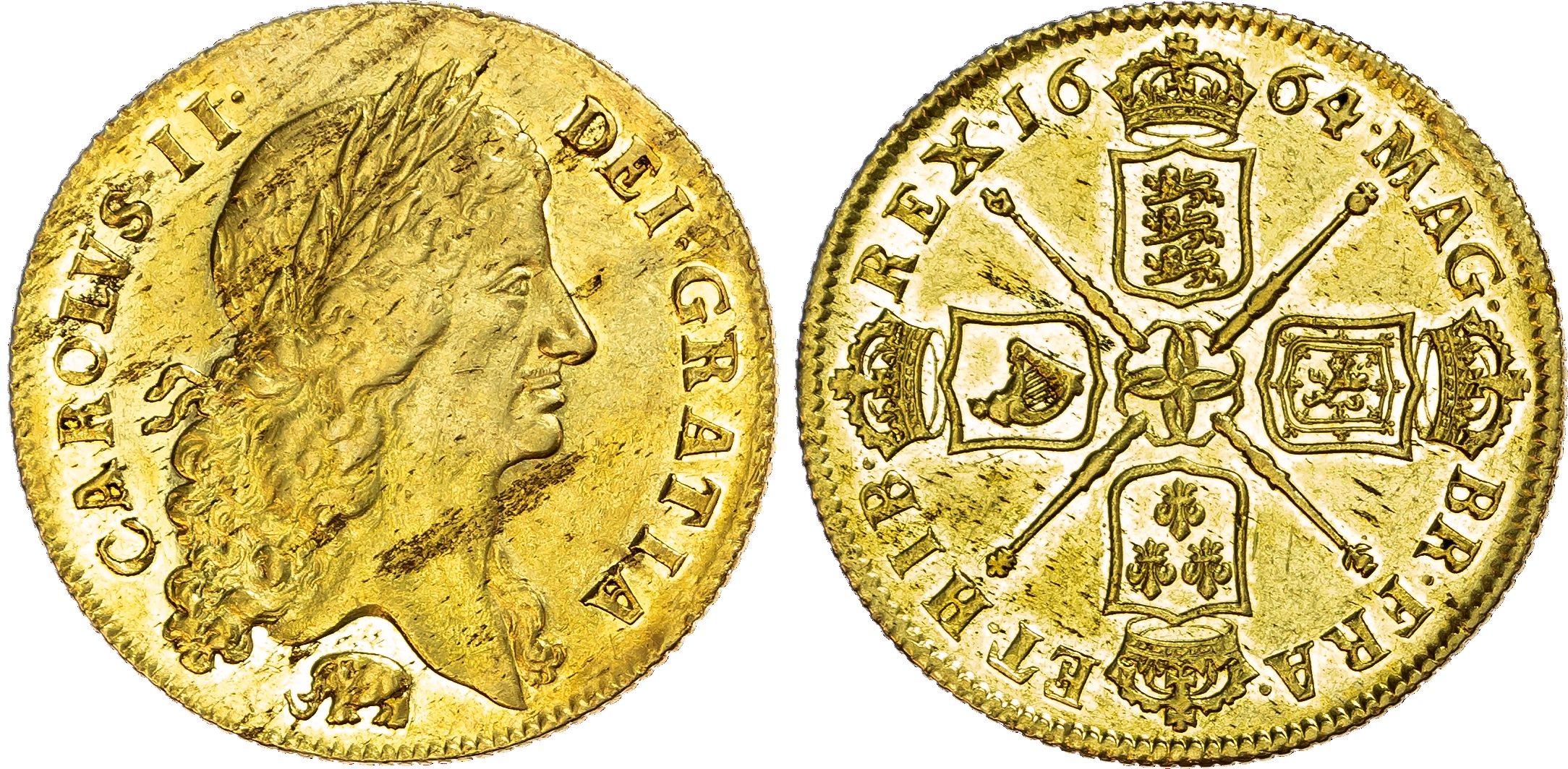 Charles II (1660-1685), Two-Guineas, 1664 Elephant.