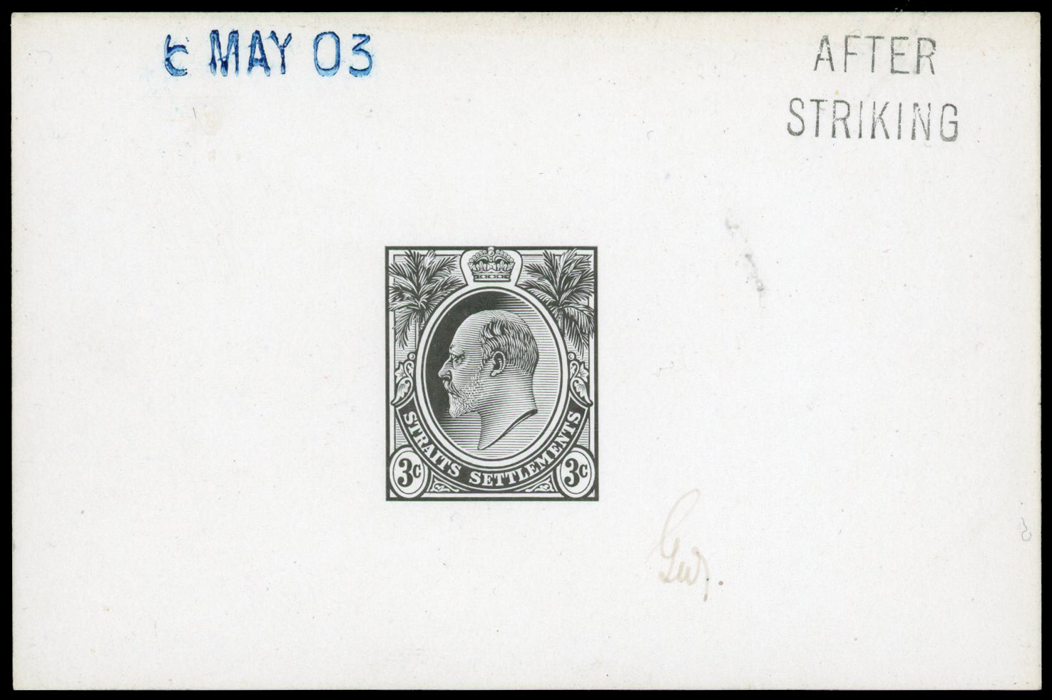 Straits Settlements 1903 3c die proof