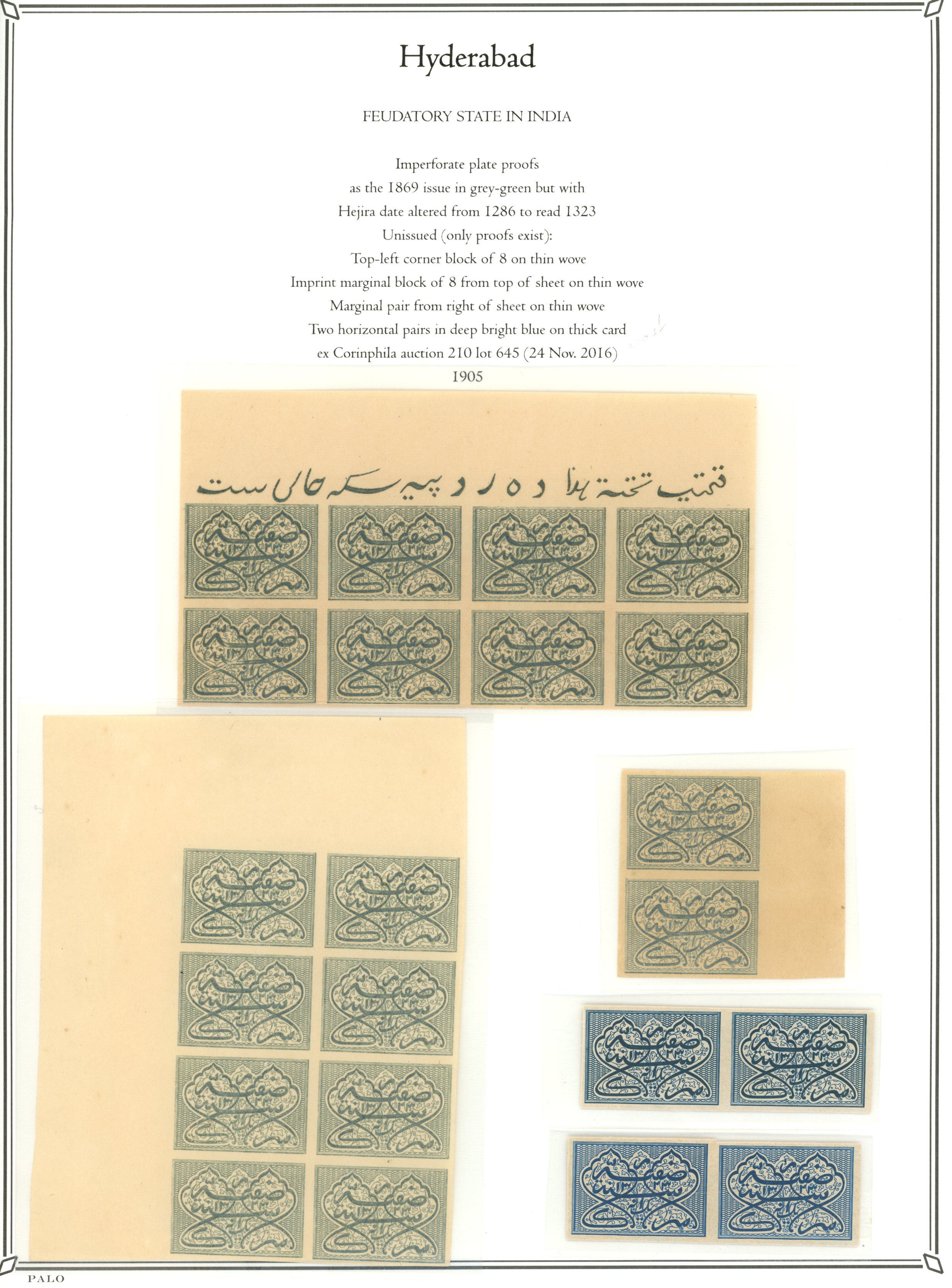 1905 imperforate Plate proofs as the 1869...