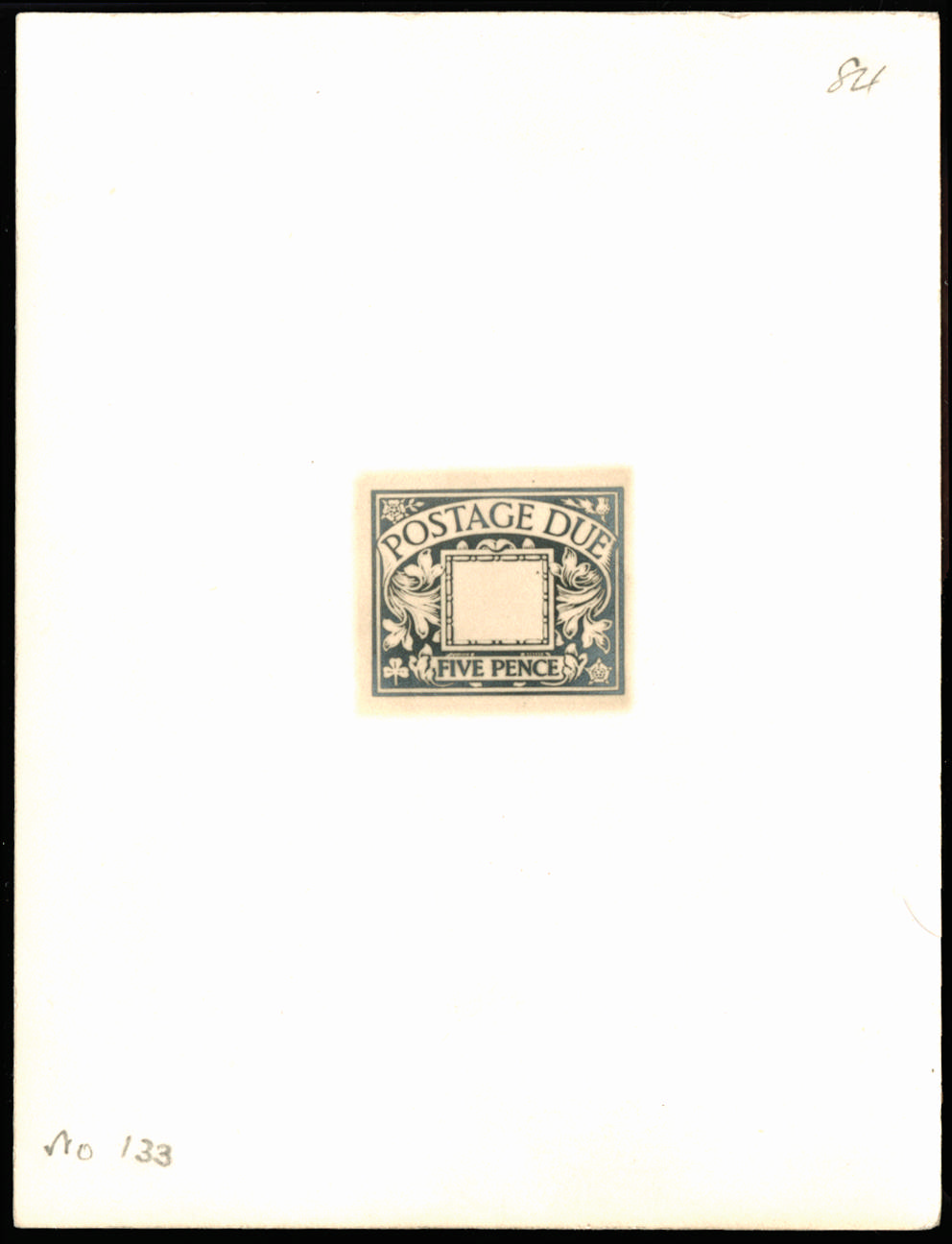 Great Britain 1914 5d Postage due bromide proof. Very fine example of Mr.G.W. Eve's design before the value figure…