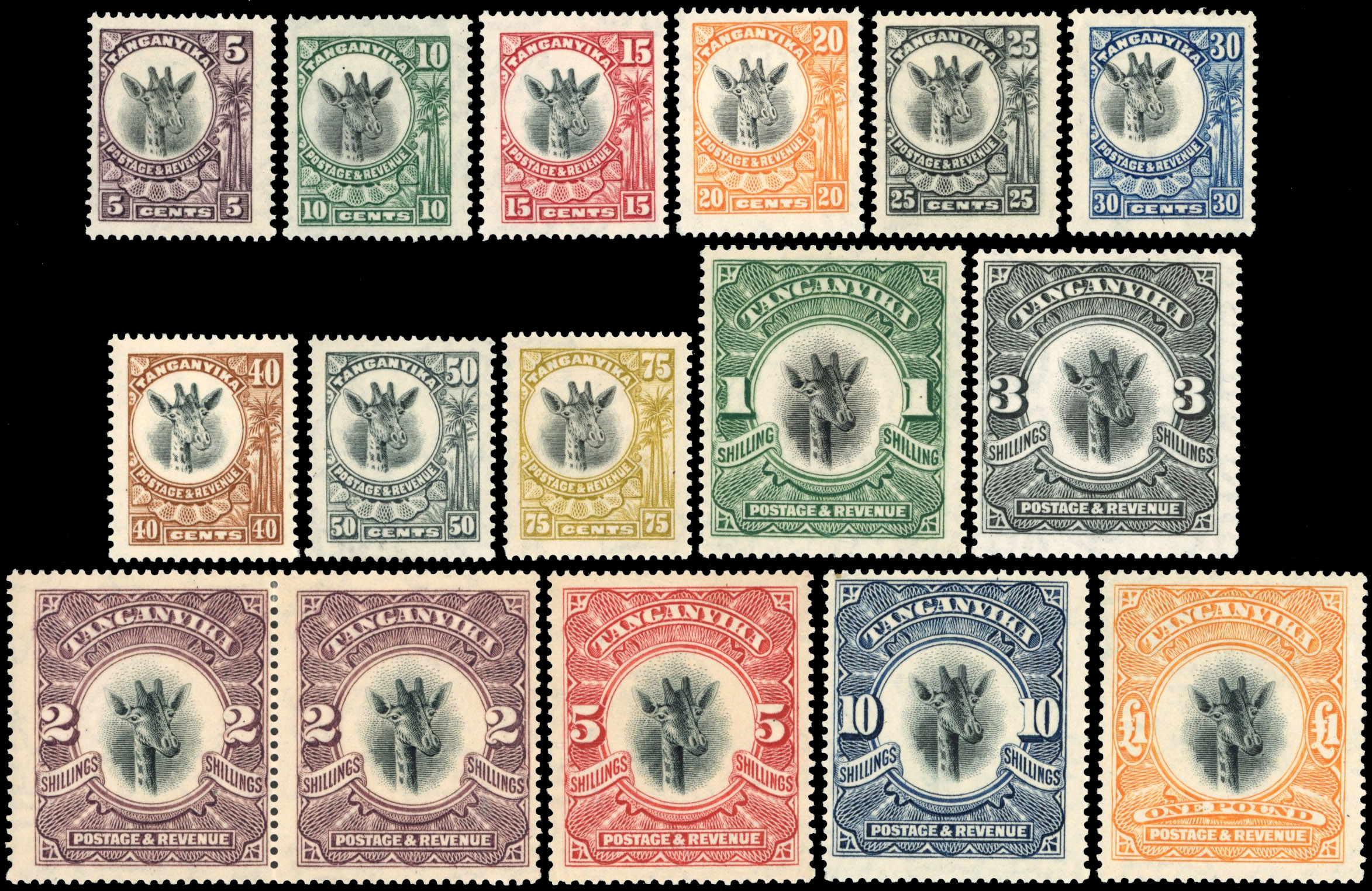Tanganyika SG 74-88a 1922 set mint