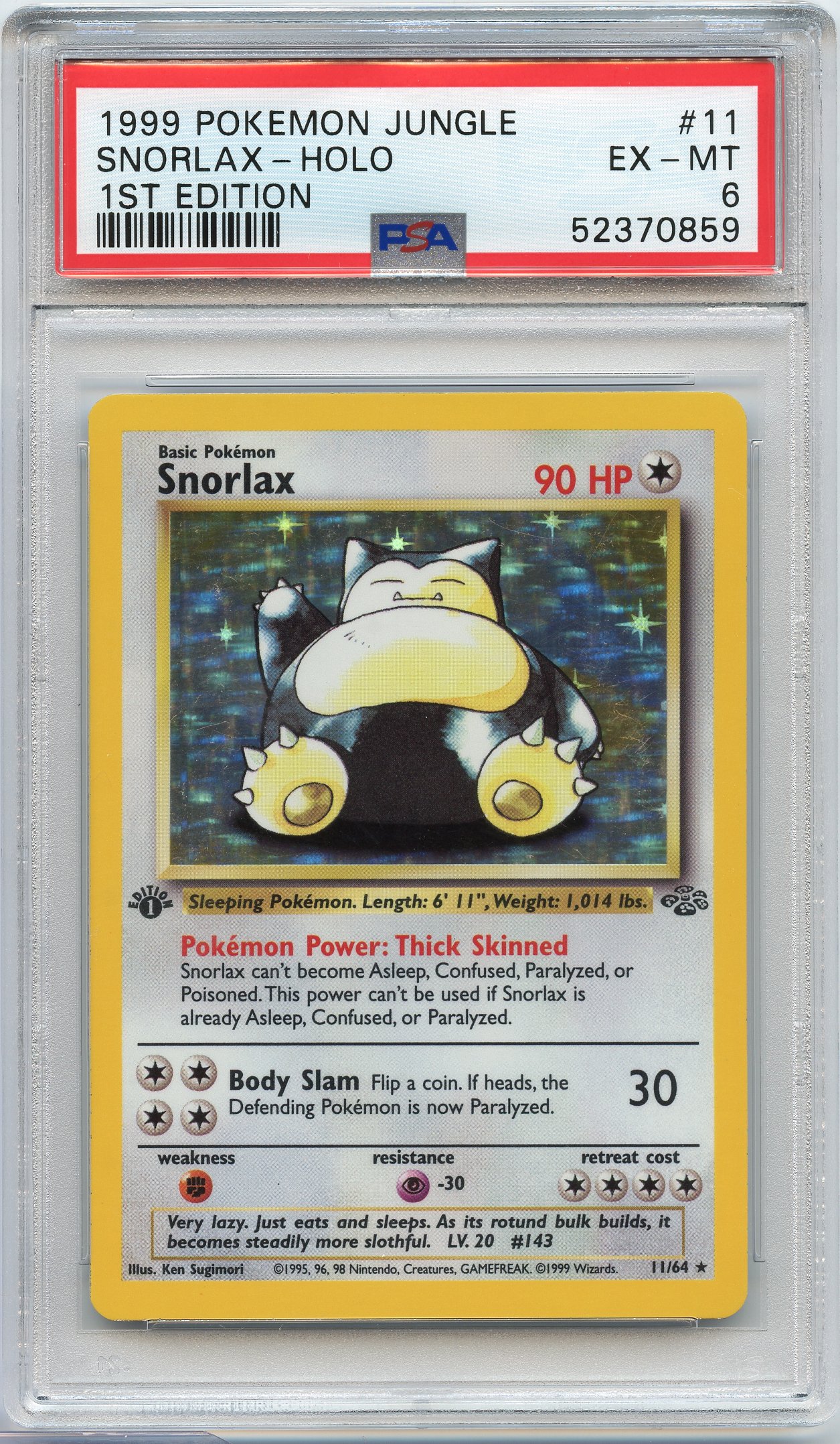 PSA 6 Snorlax #11 Holo Jungle 1st Edition