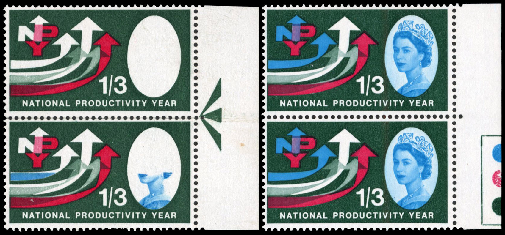Great Britain SG 633a in pair with partial omission