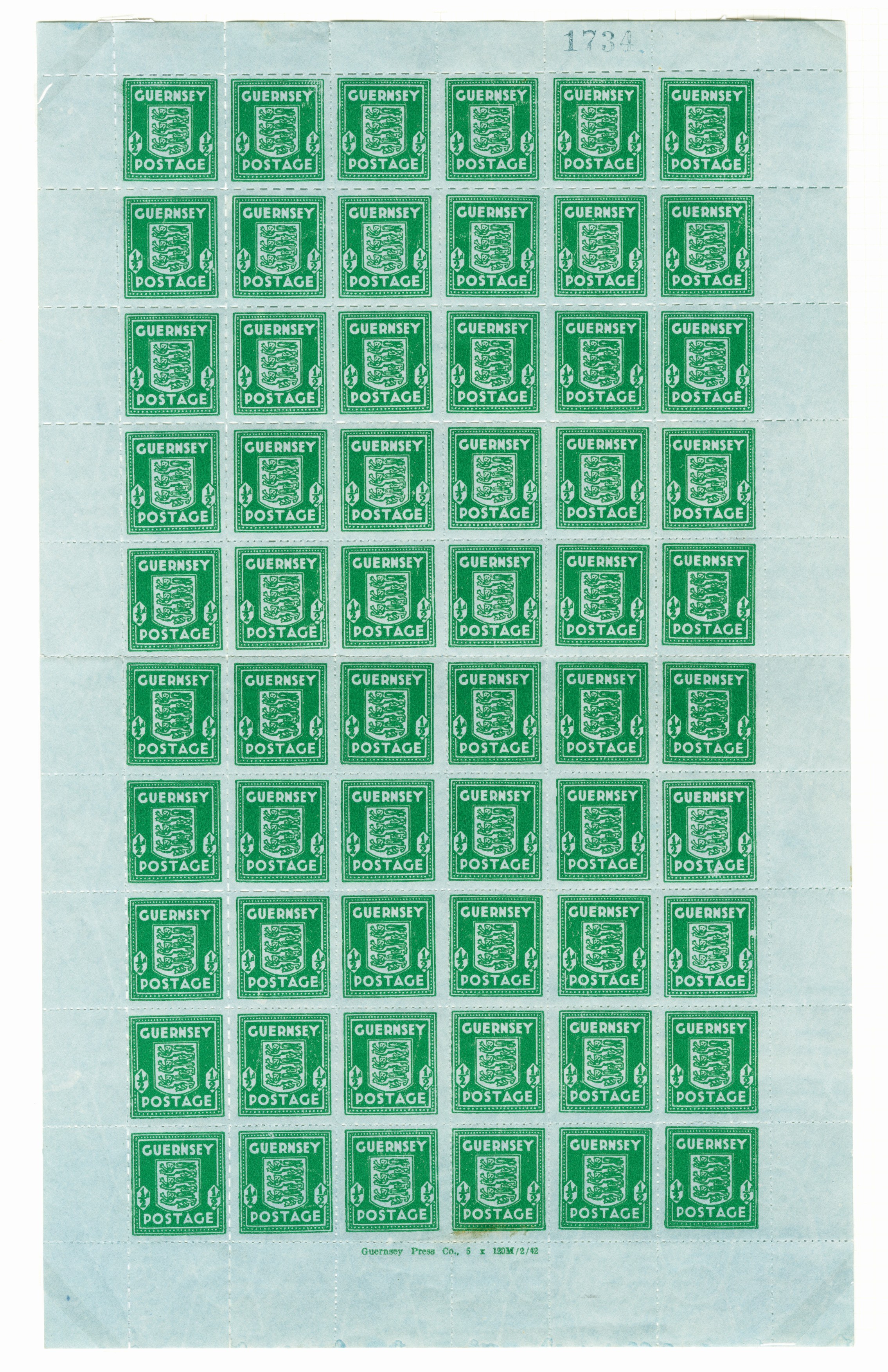 1942 ½d Bright green on Bluish French banknote...
