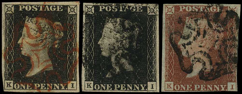 1840 1d black, Plate 1a and 1b, (KI), both...