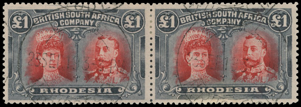 £1 brownish scarlet and bluish slate-black RSC K pair, positions 34-5 used